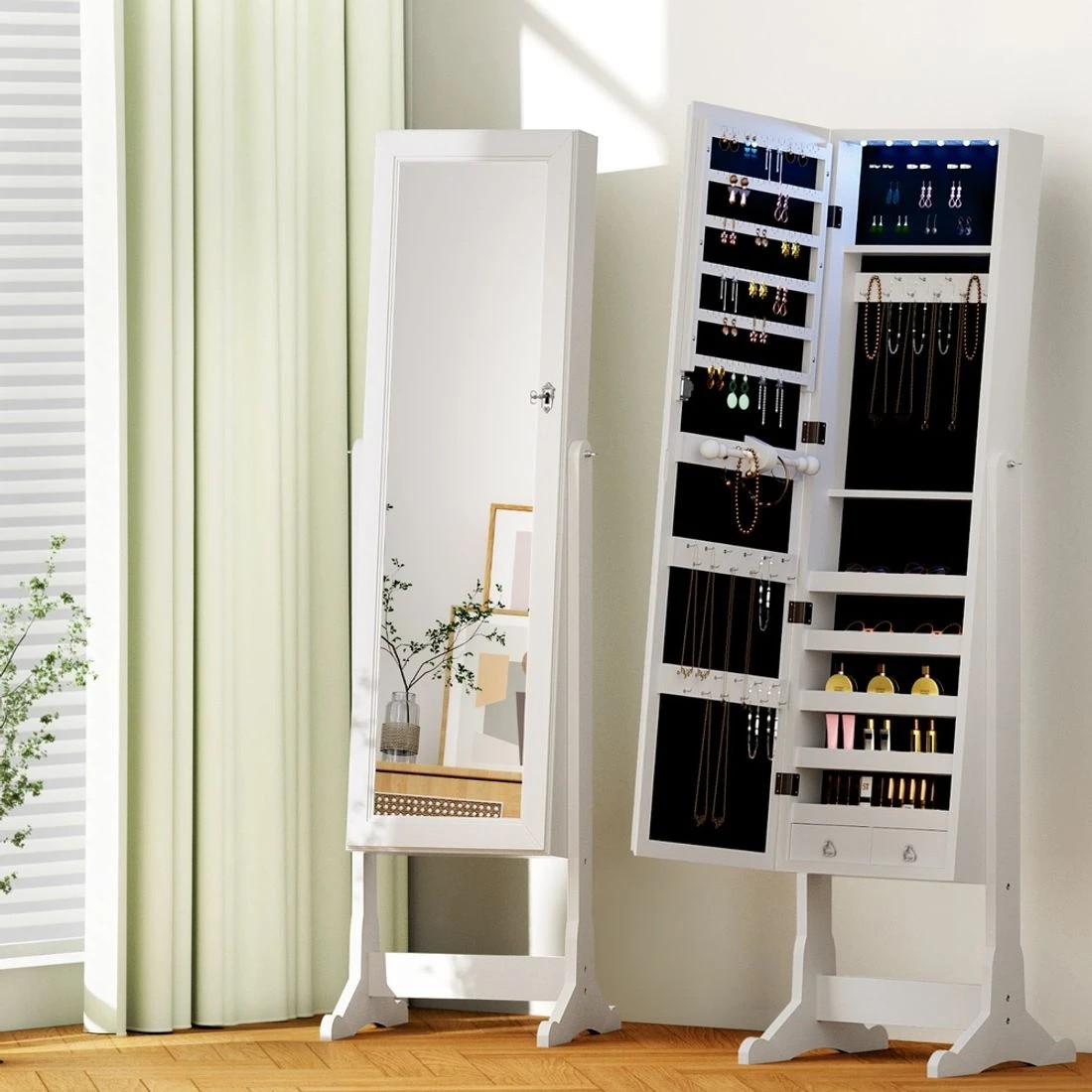 3 Artiss Jewellery Cabinet Mirror Free Standing - White, 3 of 8