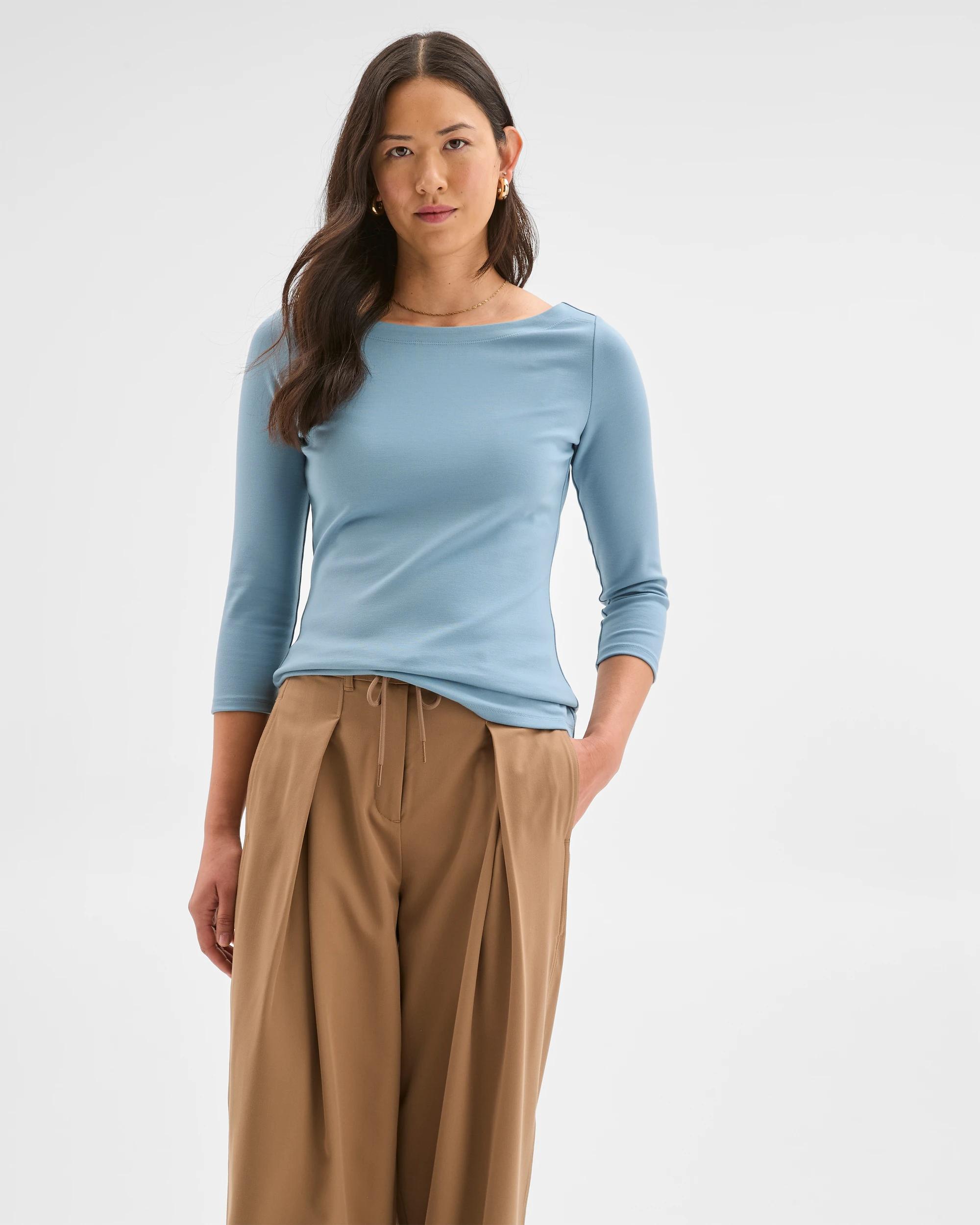 4 Preview 3/4 Sleeve Boat Neck Ponte T-Shirt MOODY BLUE, 4 of 7