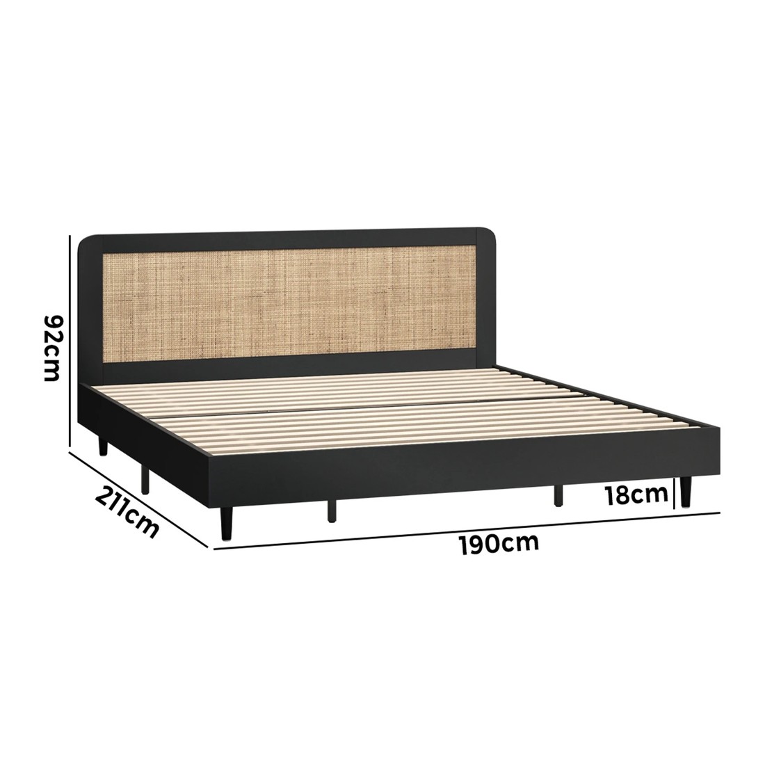 10 Oikiture King Bed Wooden Bed Frame With Rattan Headboard
 - Black, 10 of 10