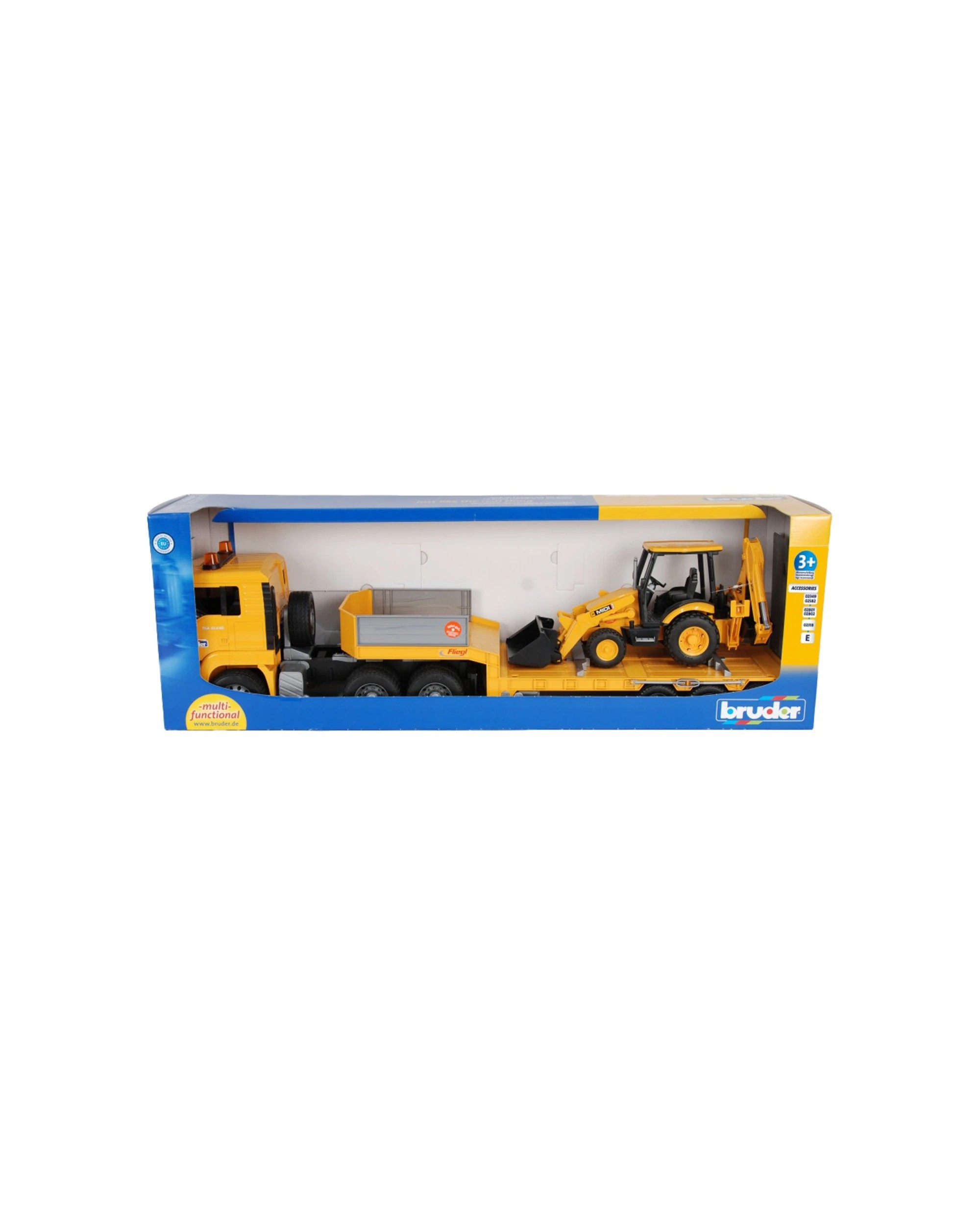 1 Bruder MAN TGA Low Loader With JCB Midi CX Backhoe Kids Toy - Yellow, 1 of 2