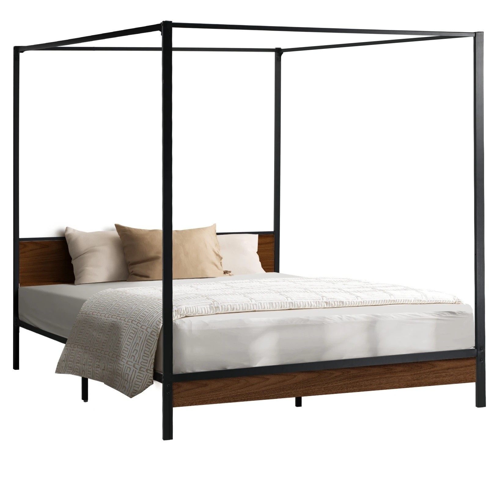 1 Oikiture Metal Canopy Bed Frame Queen Size Beds Platform
 - Black, 1 of 9