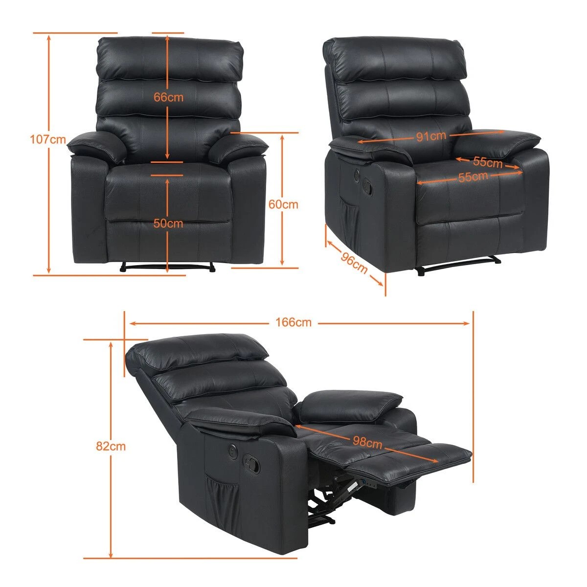 2 LUXDREAM Recliner Massage Chair Sofa Single Black, 2 of 4