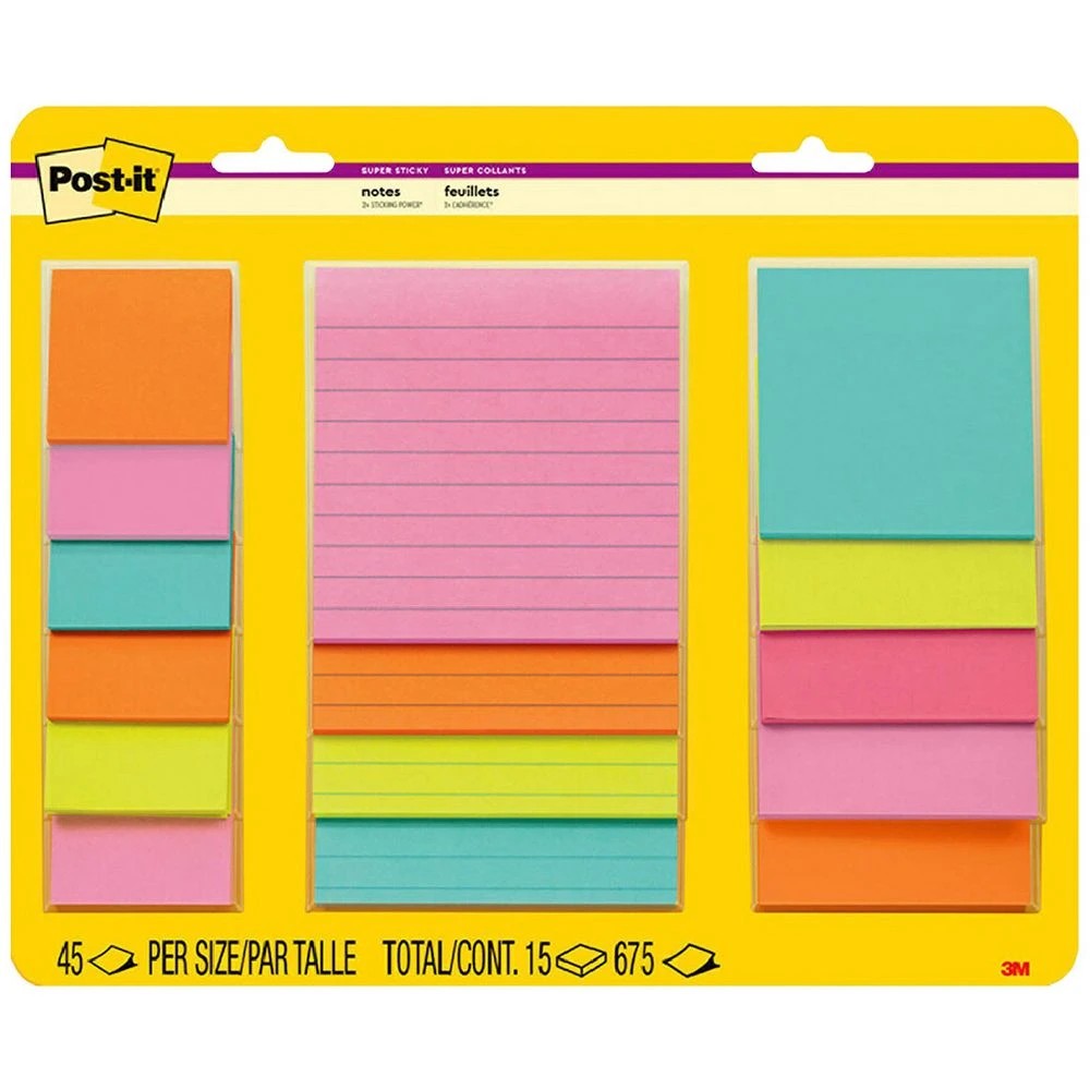 1 Post-it Super Sticky Note Assort Size Supernova Neons 15 Pack, 1 of 7
