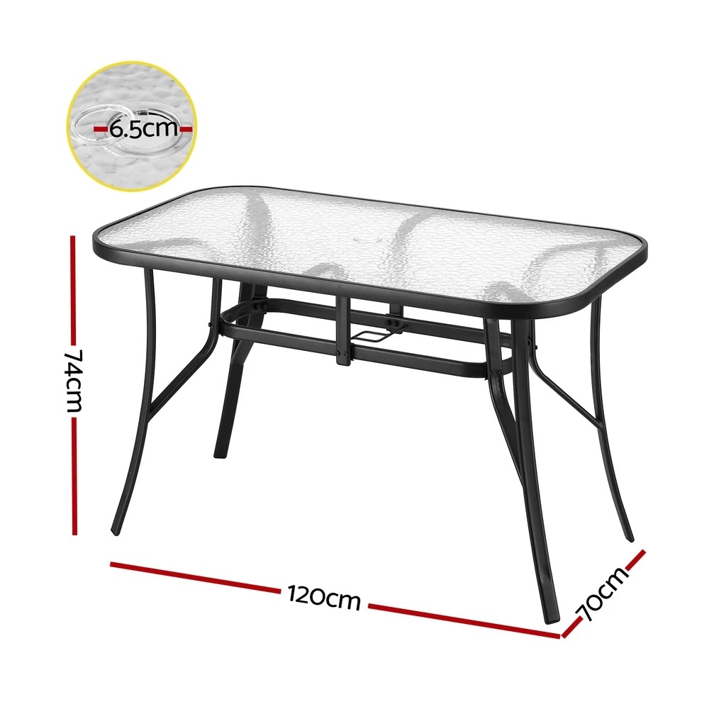 2 Gardeon 120CM Outdoor Dining Table Steel Parasol Hole Desk Patio Furniture - Black, 2 of 6