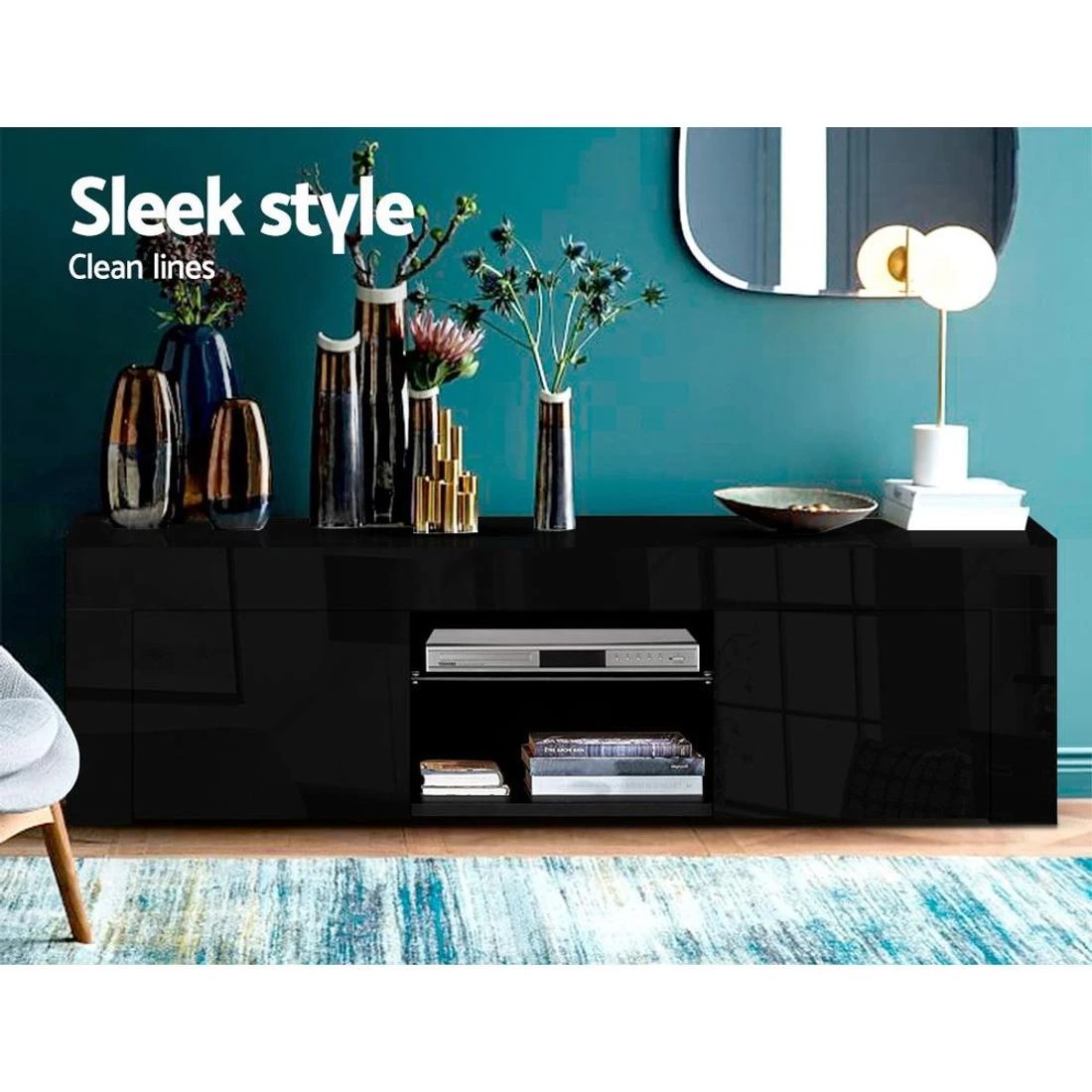 4 Artiss Entertainment Unit TV Cabinet LED 130cm Angus - Black, 4 of 8