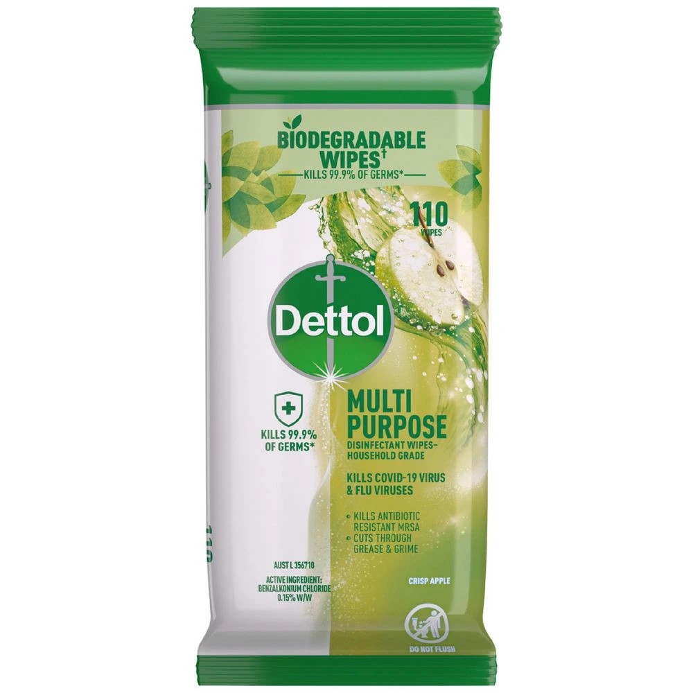 1 Dettol Disinfectant Wipes Crisp Apple 110 Pack, 1 of 1