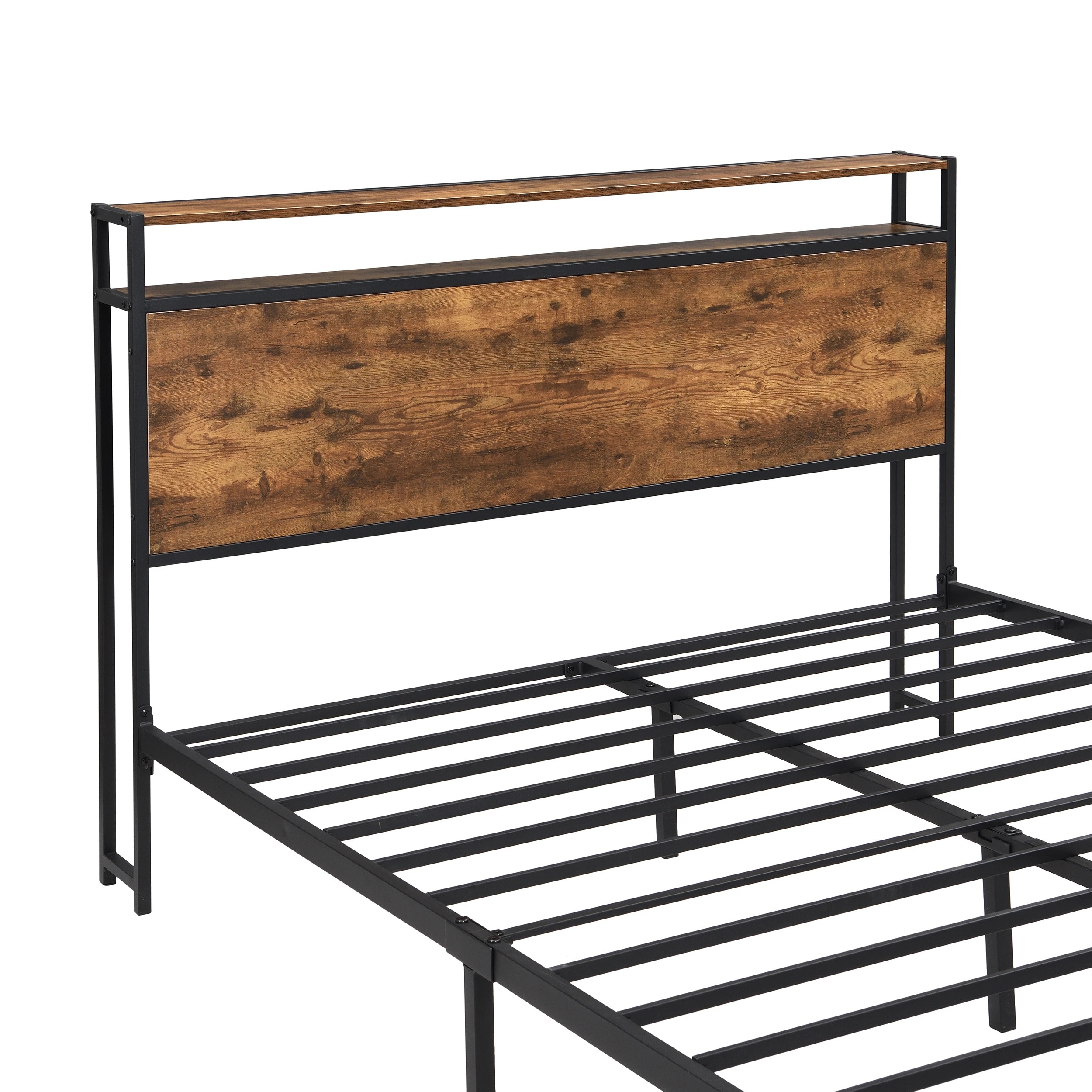 6 IHOMDEC BED01 Double  Metal & Wood Bed Frame Rustic Dark Brown - Brown, 6 of 10