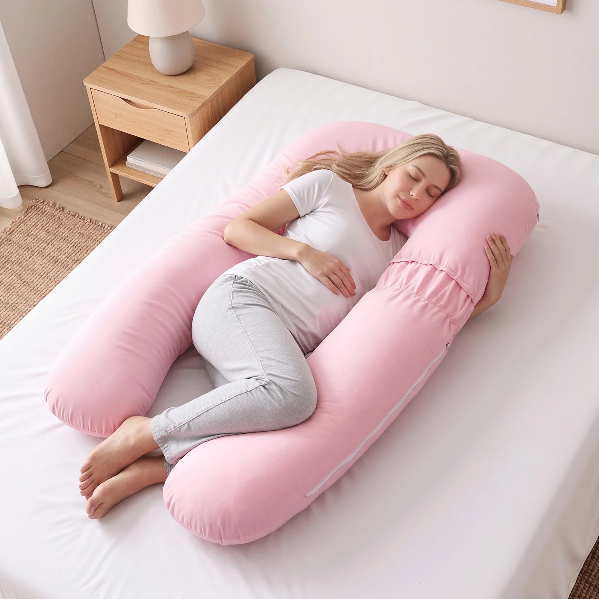 2 Giselle Bedding U-Shaped Pregnancy Pillow for Sleeping Reading with 100% Cotton - Pink, 2 of 8