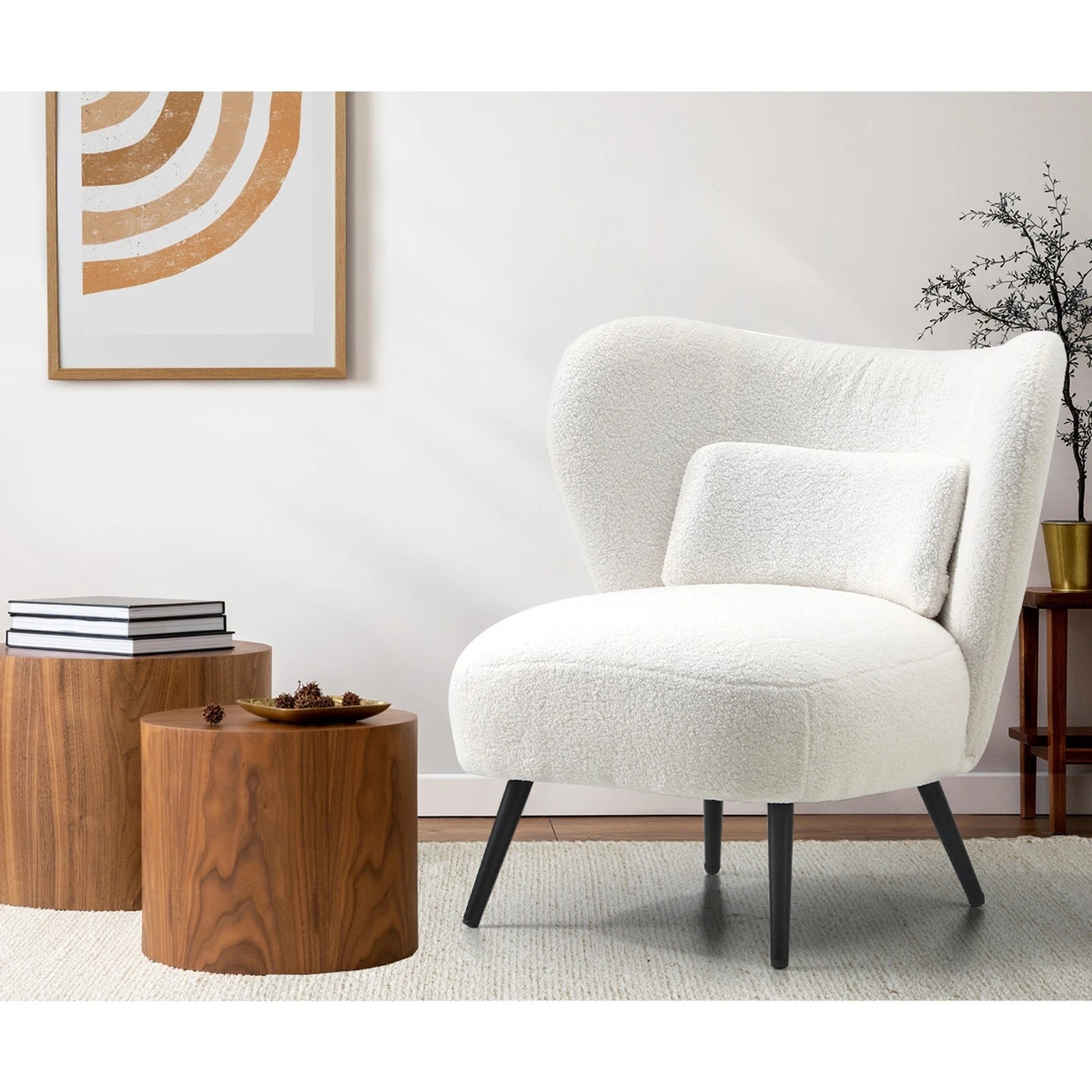 5 Oikiture Armchair Lounge Chair With Lumbar Pillow Wingback Boucle
 - White, 5 of 10