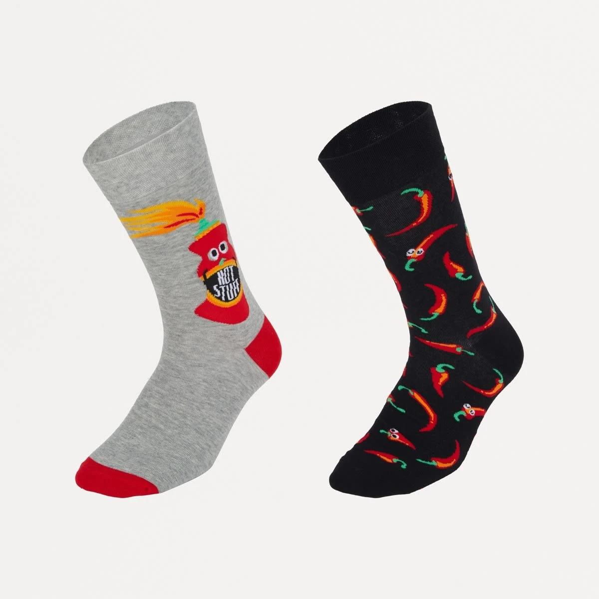 1 2 Pack Novelty Pattern Socks HOT STUFF, 1 of 3