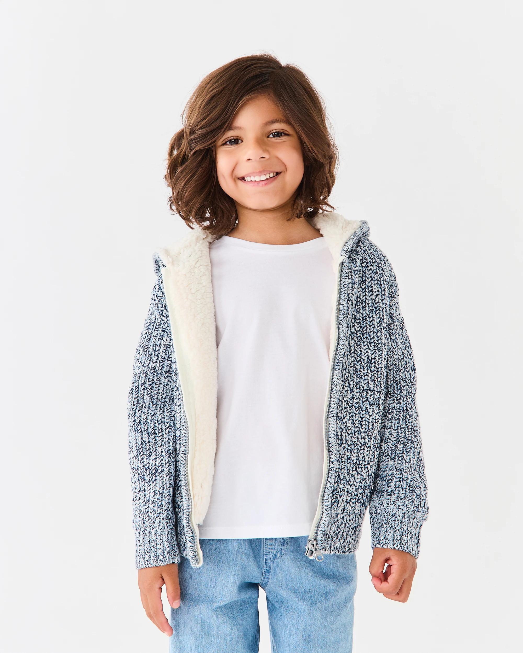 1 Sherpa Knit Hoodie Blu Mrl, 1 of 8