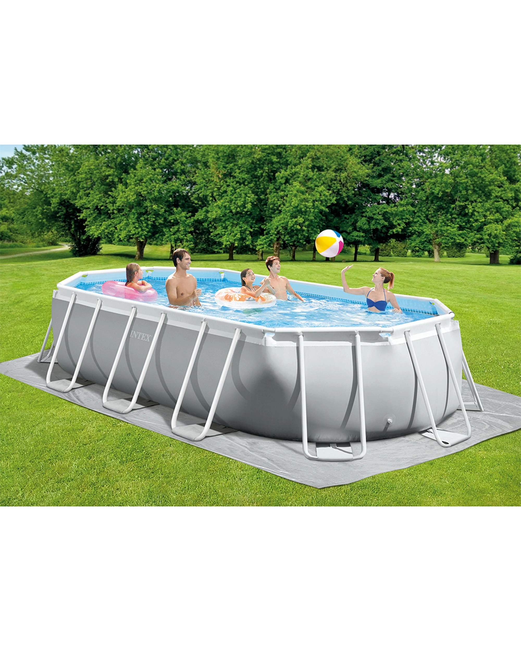 3 Intex Prism Frame Oval Above Ground Swimming Pool Set With Ladder - Grey, 3 of 8