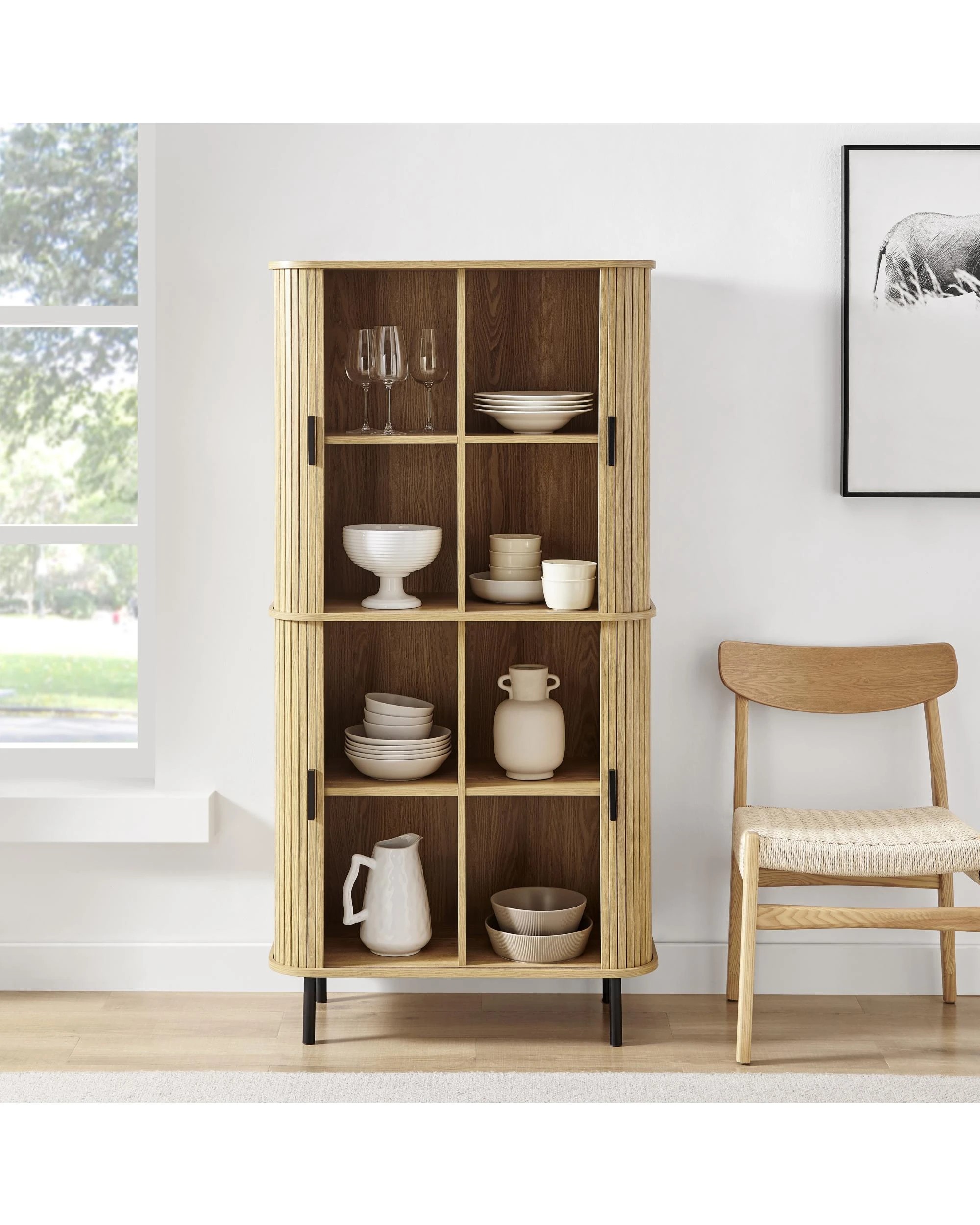 3 Kodu Tall Storage Display Cabinet 4 Doors Oak - Natural, 3 of 7