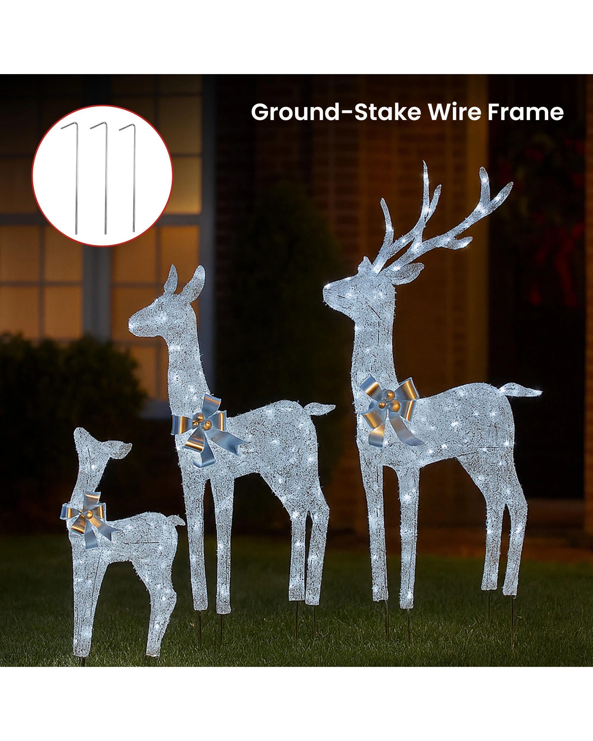 5 Christabelle Christmas Reindeer Display Set 3 Indoor Outdoor Decorations Acrylic Beads Cool White Led Lights Silver, 5 of 9