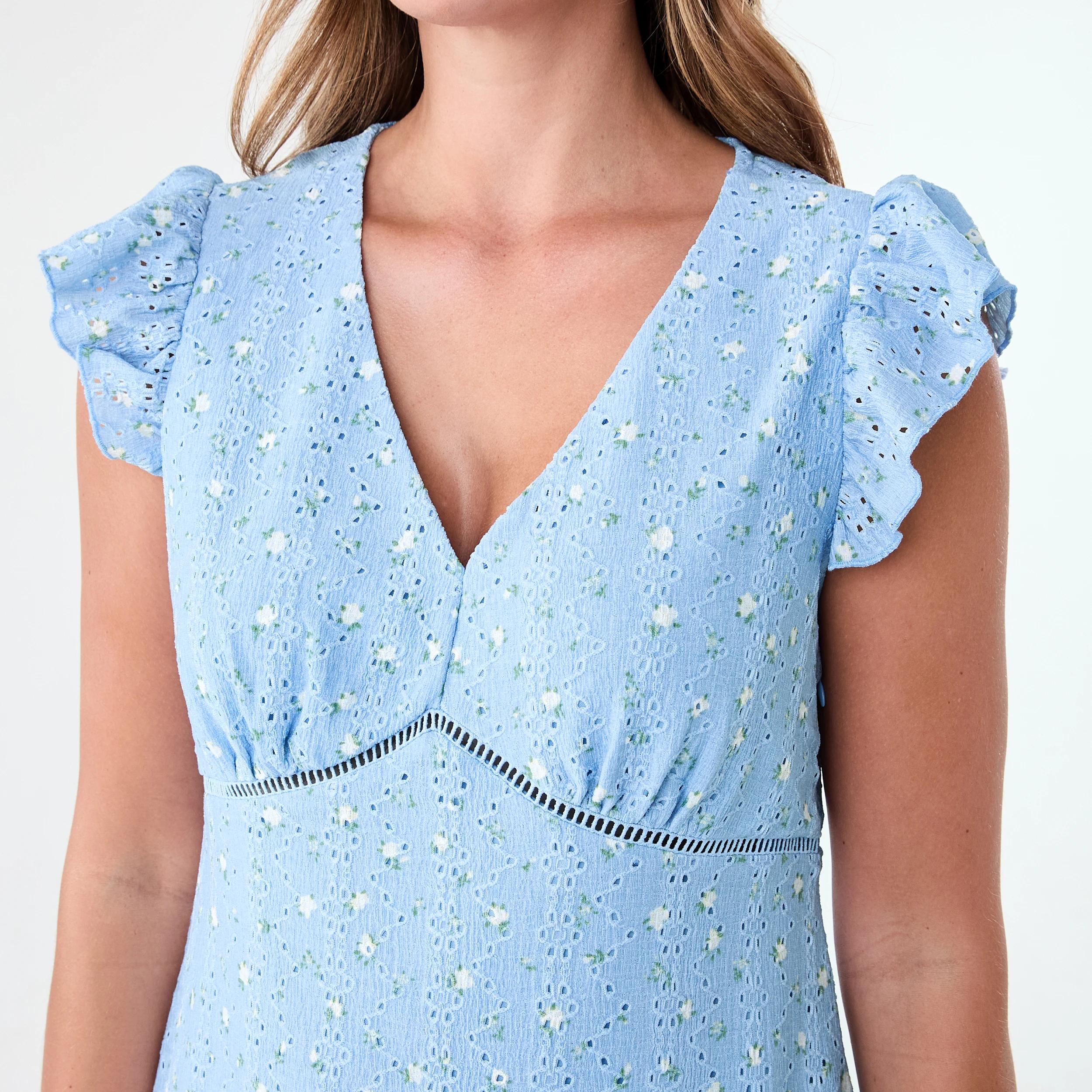 5 Sleeveless Broderie V-Neck Mini Dress Blue Ditsy, 5 of 8