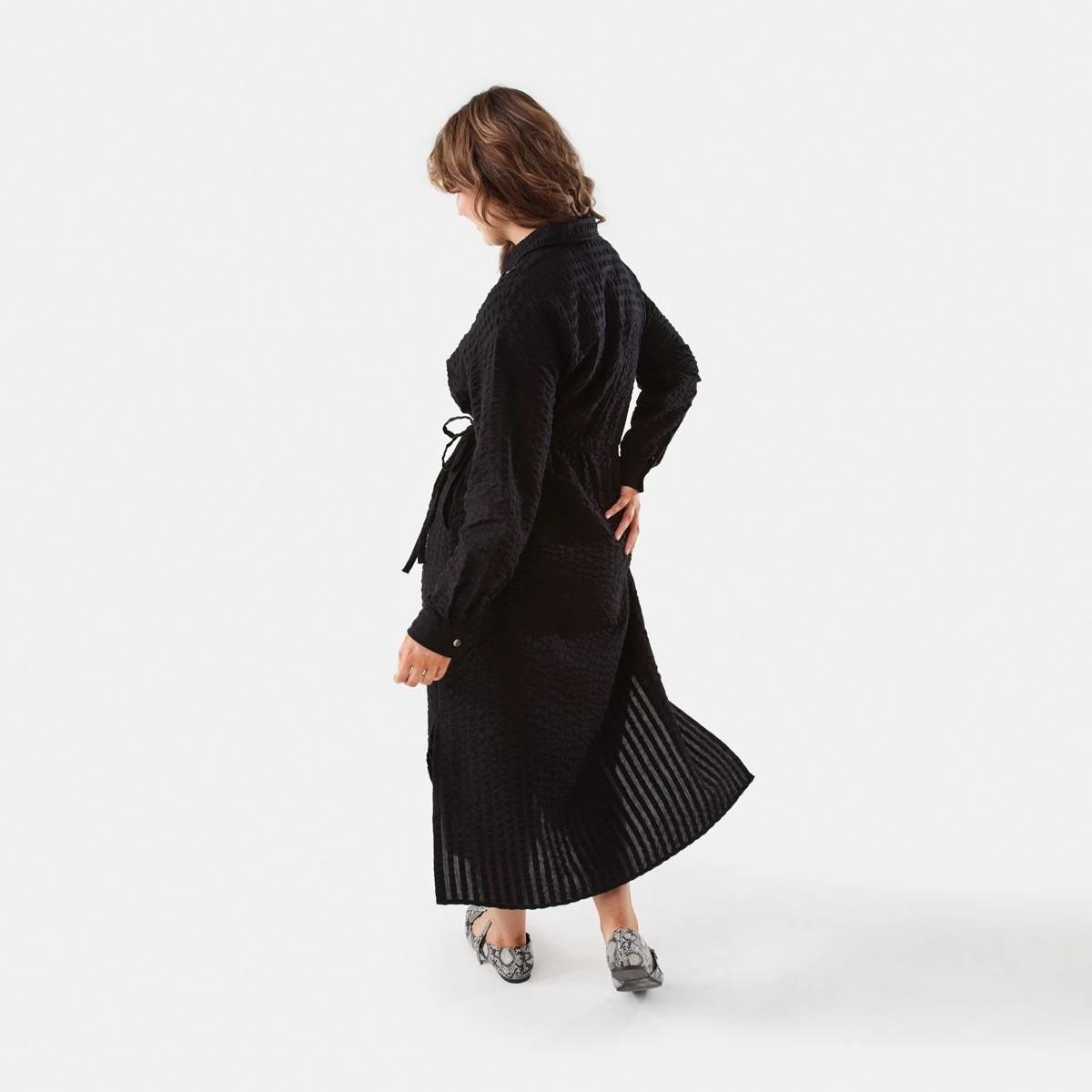 3 Long Sleeve Ruched Front Midi Shirt Dress Black, 3 of 7