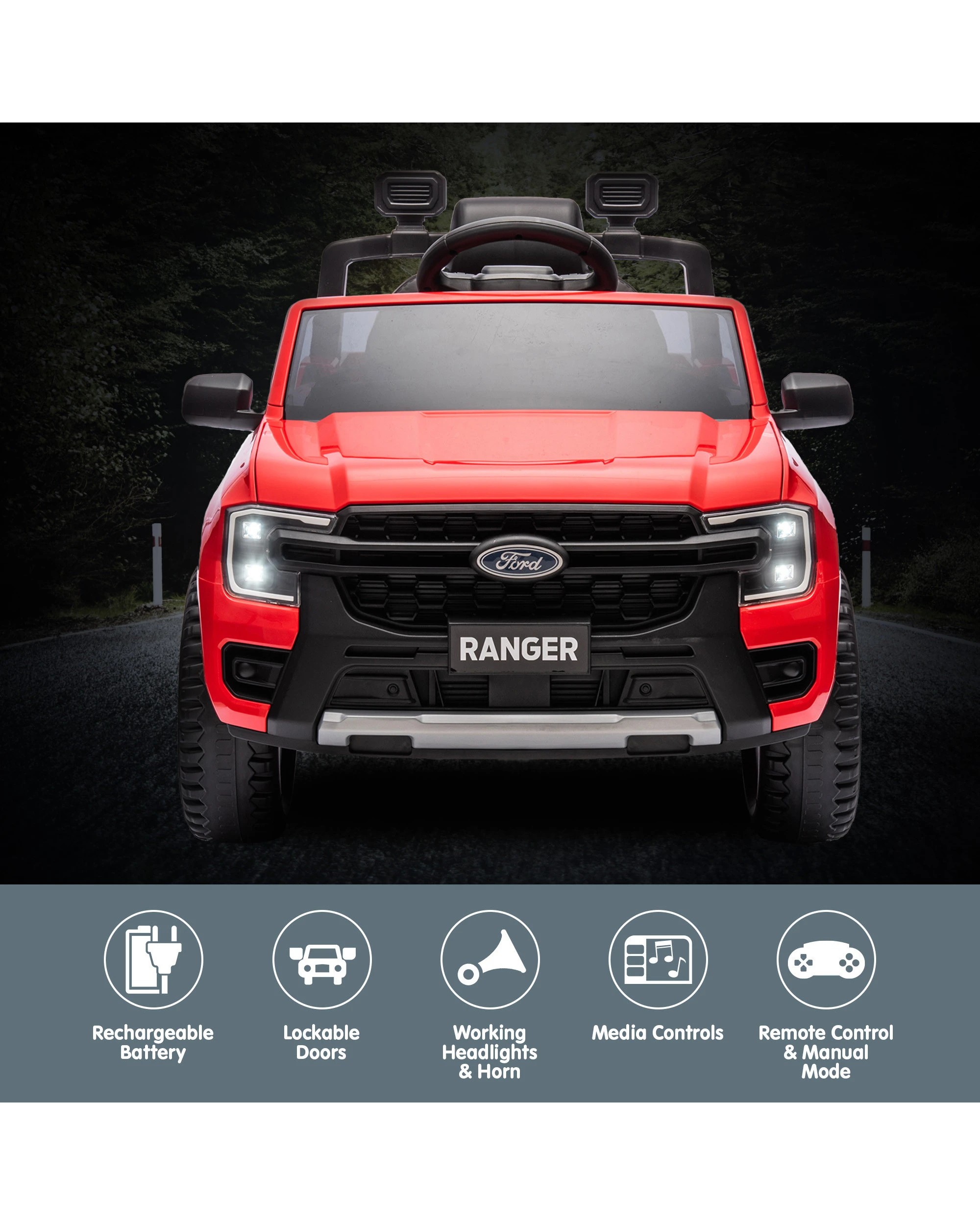 4 Kahuna Ford Ranger Electric Kids Ride On Car in Red, 4 of 10