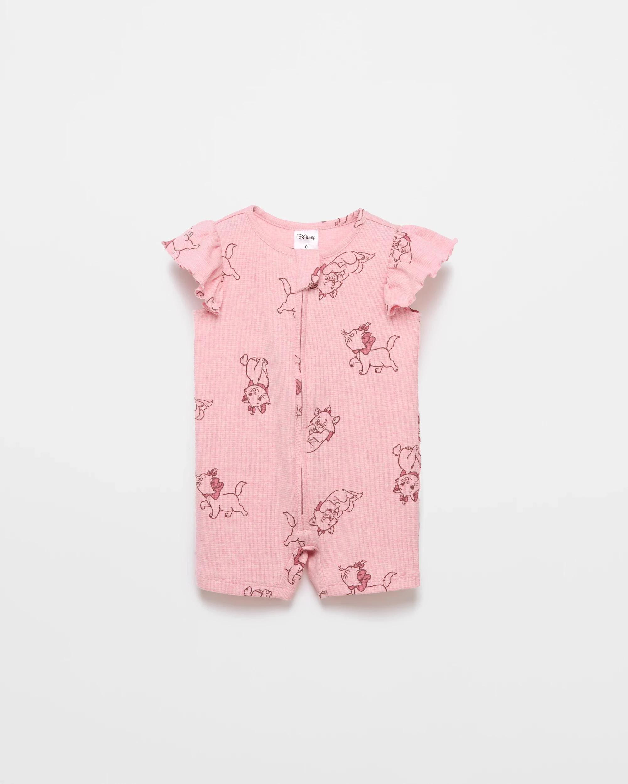 1 Baby Disney Marie Organic Cotton Waffle Romper MARIE PINK MARLE, 1 of 2