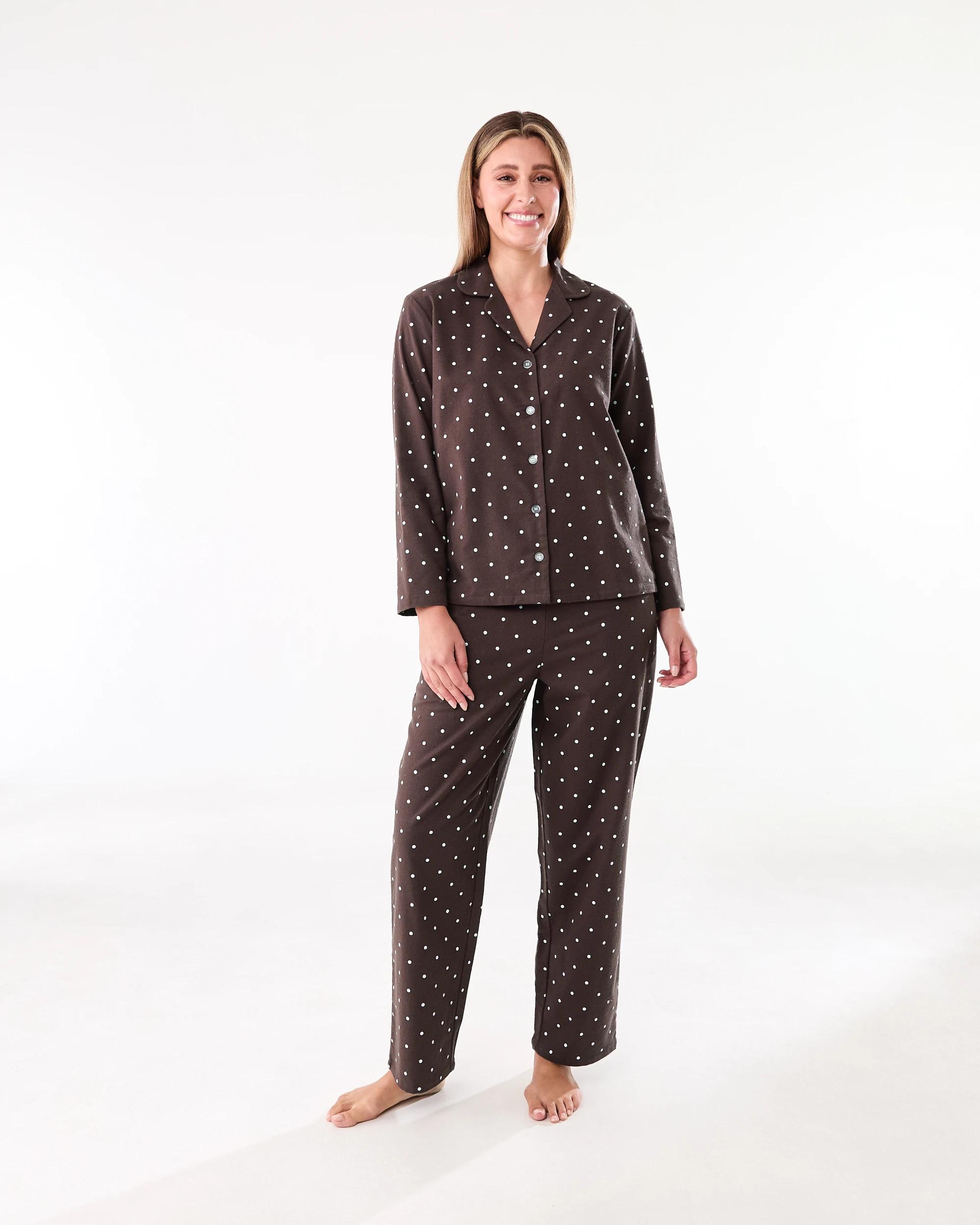 1 Cotton Flannel Pyjama Set Dots Choc, 1 of 7