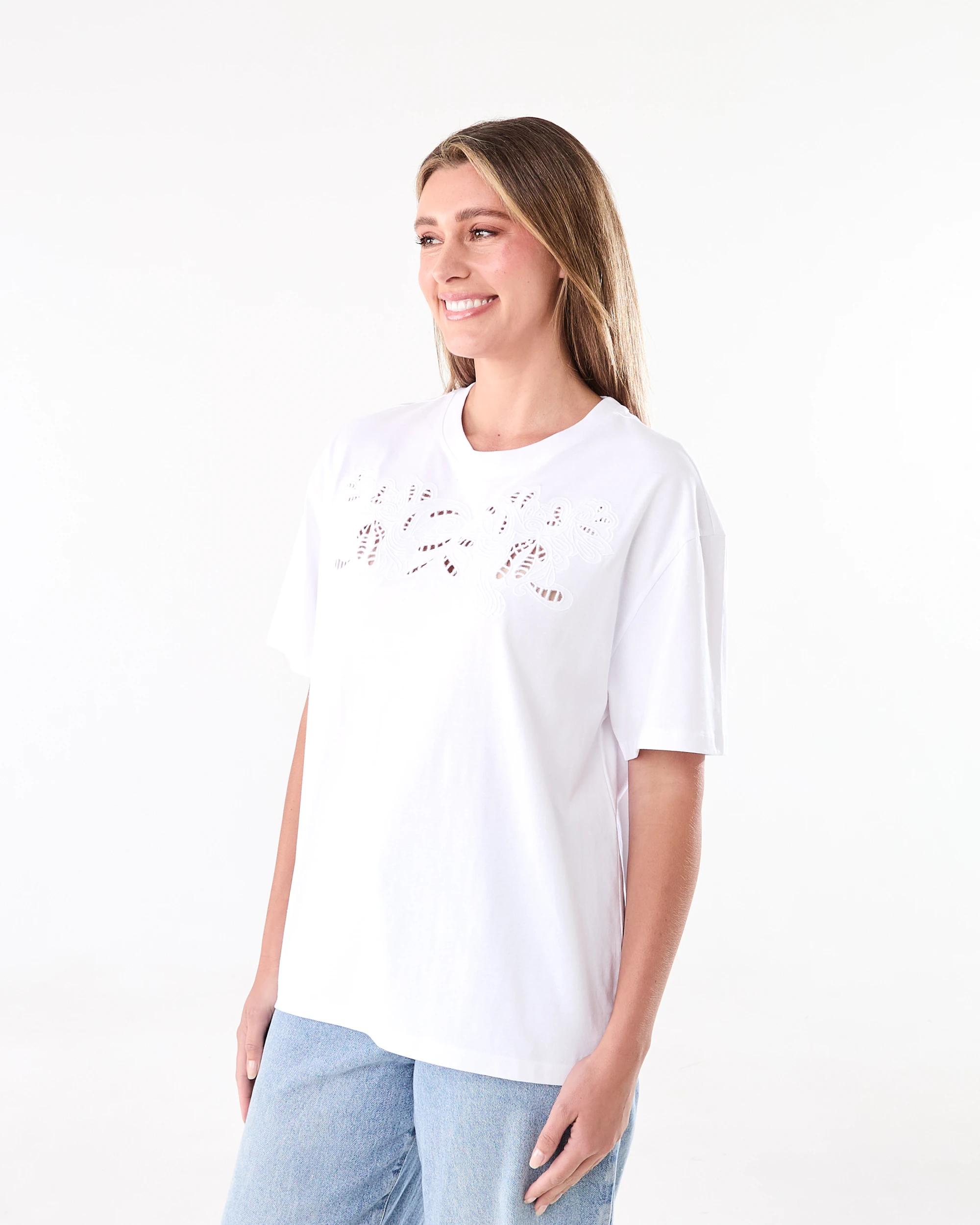 3 Short Sleeve Embroidery Detail T-shirt White, 3 of 6
