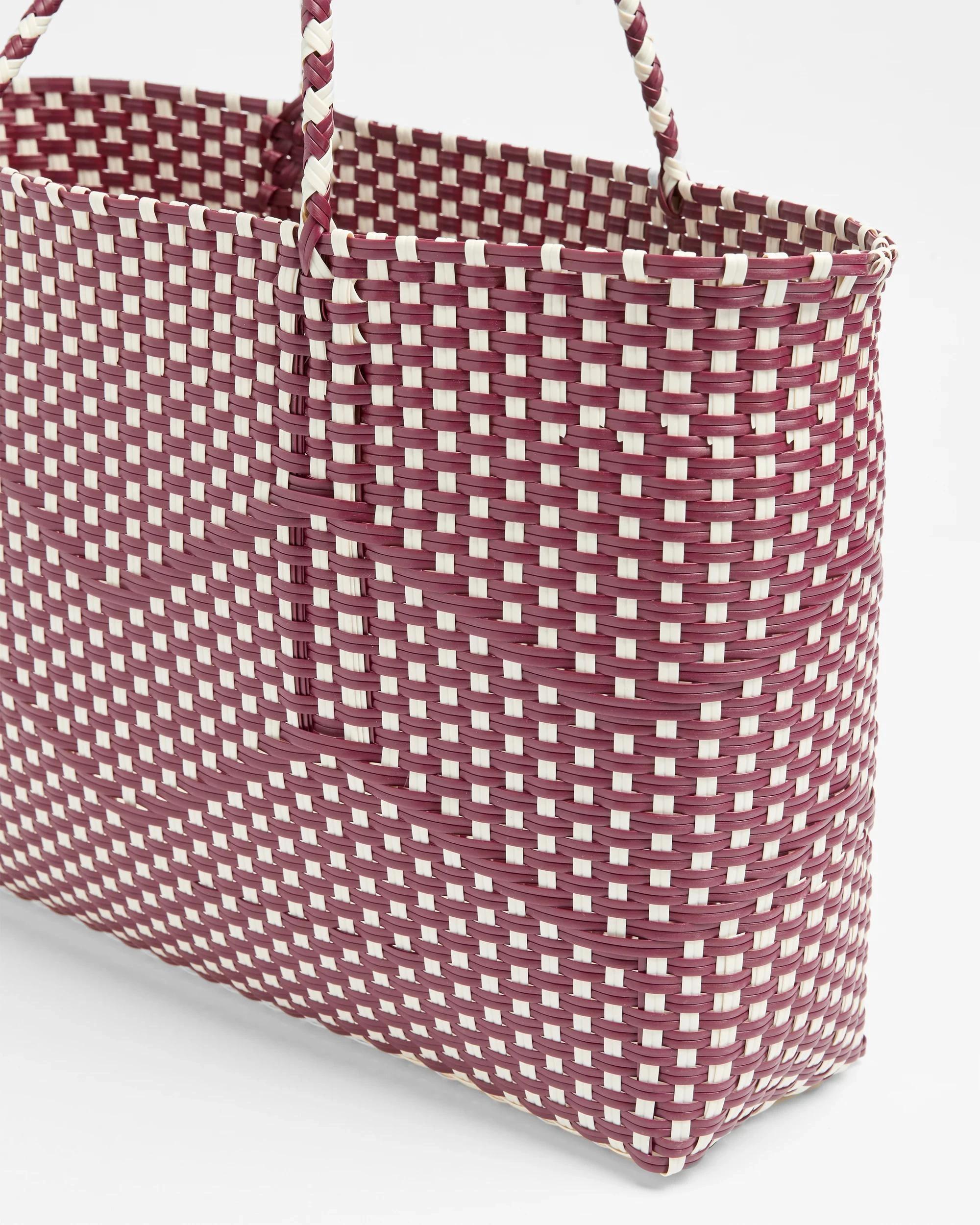 2 Target Woven Beach Basket Bag BURGUNDY/WHITE, 2 of 2