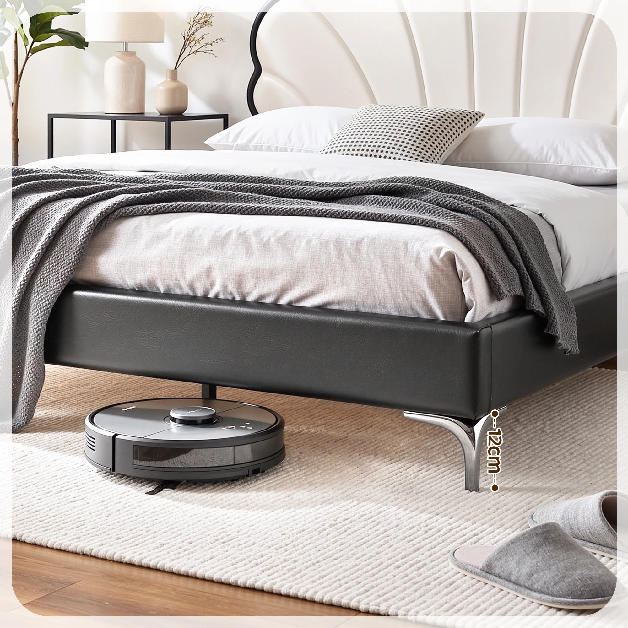 5 Artiss Bed Frame with Adjustable Shell Headboard and PVC Upholstery - Double Bed - Multi, 5 of 9