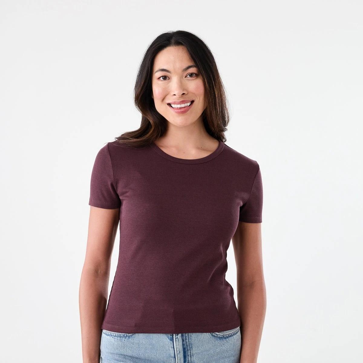 1 Short Sleeve Rib Crew Neck T-shirt WARM MULBERRY, 1 of 5