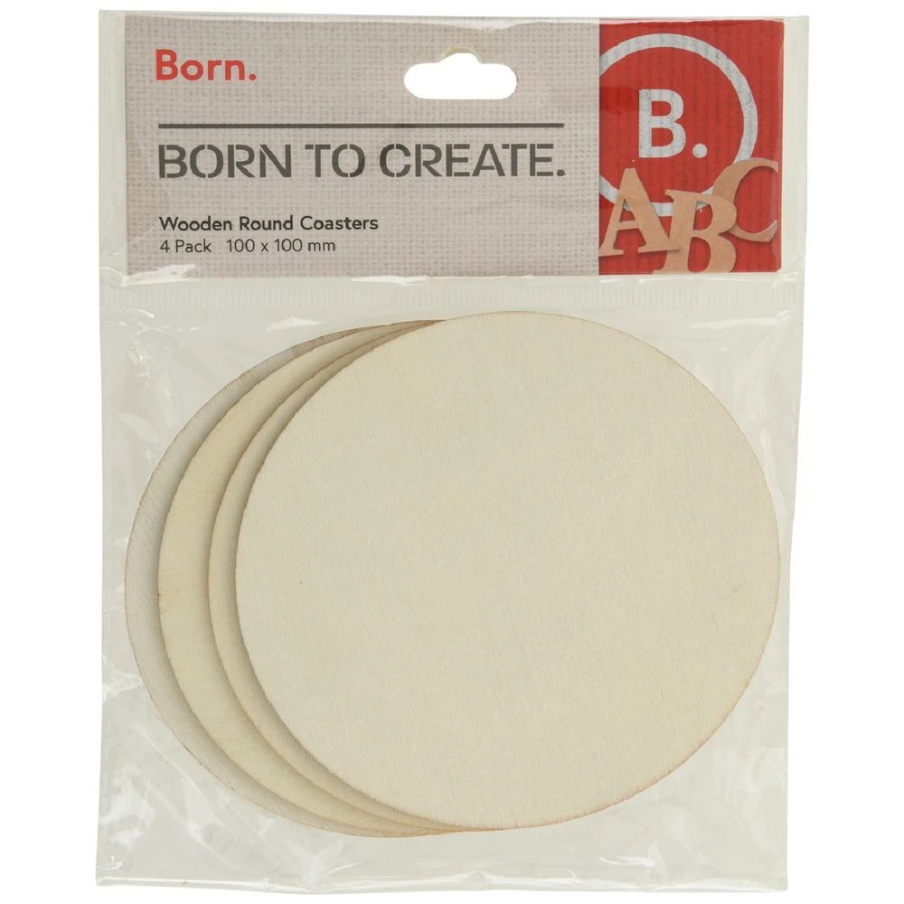 1 Born Wooden Coasters Round 4 Pack, 1 of 2