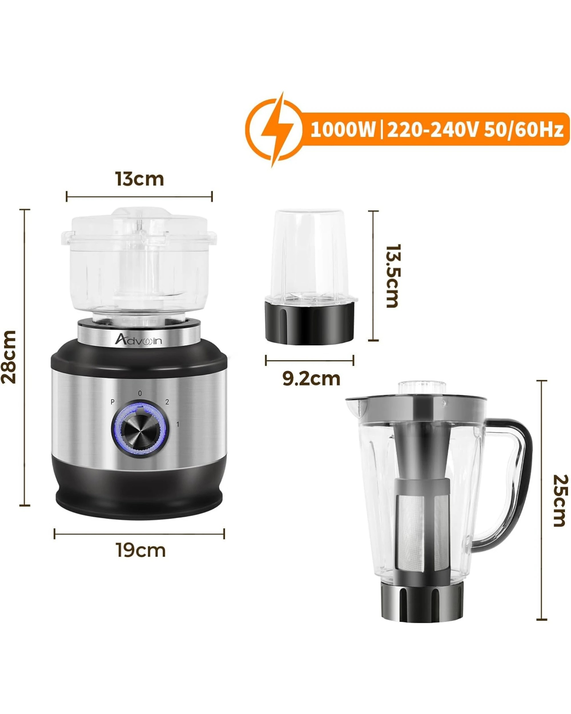 5 Advwin Multi Blender, 4 In 1 Food Processor, 600w Kitchen Electric Food Chopper, Juicer Meat Mixer Grinder, 5 of 5