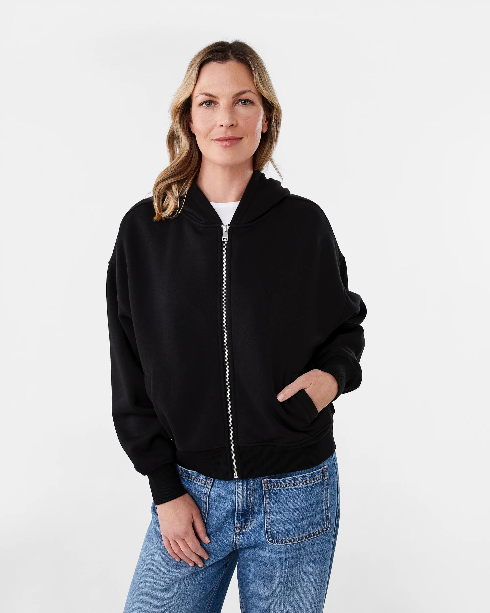2 Relaxed Zip Through Hoodie Black, 2 of 8