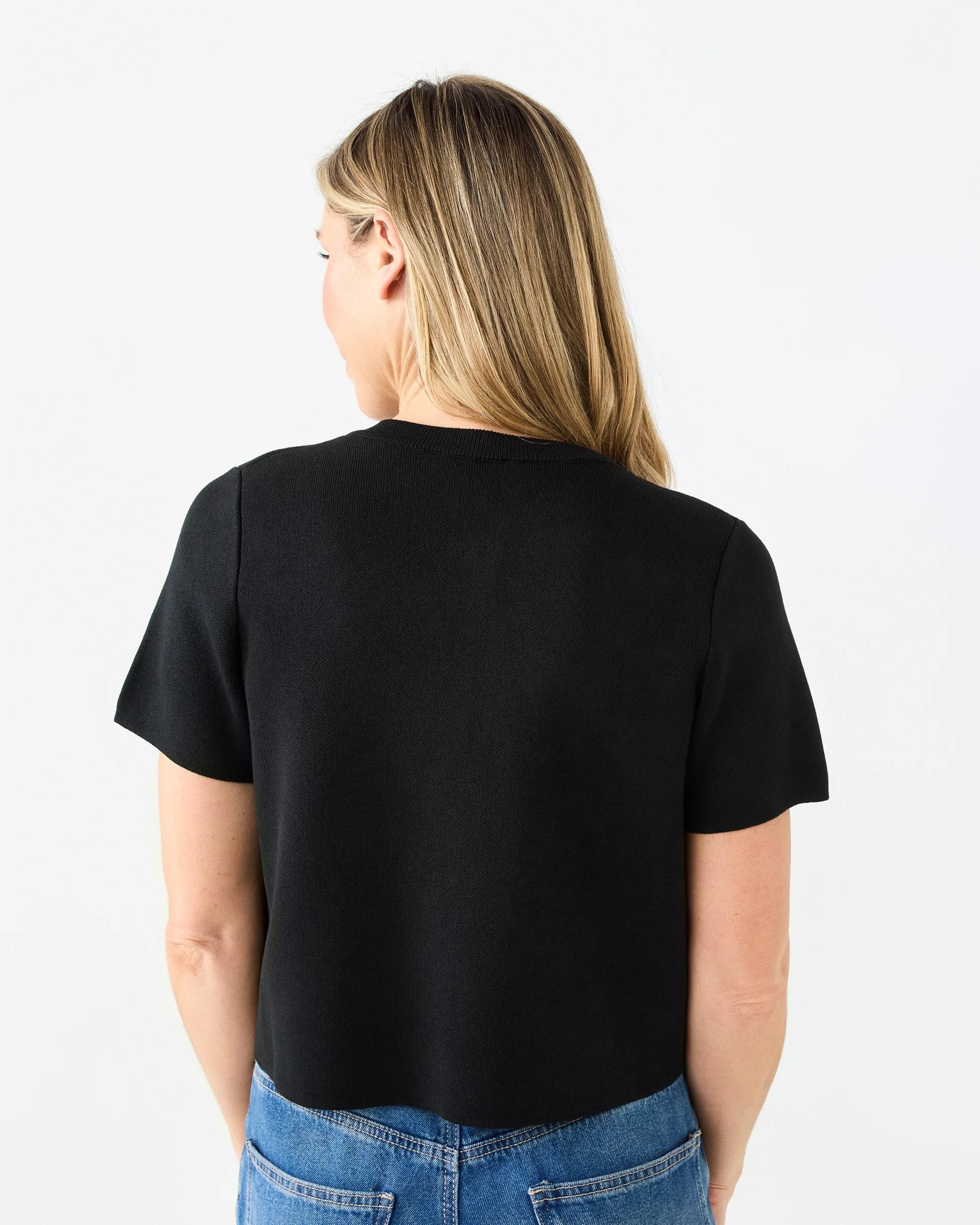 3 Short Sleeve Single Button Cardigan Black, 3 of 6