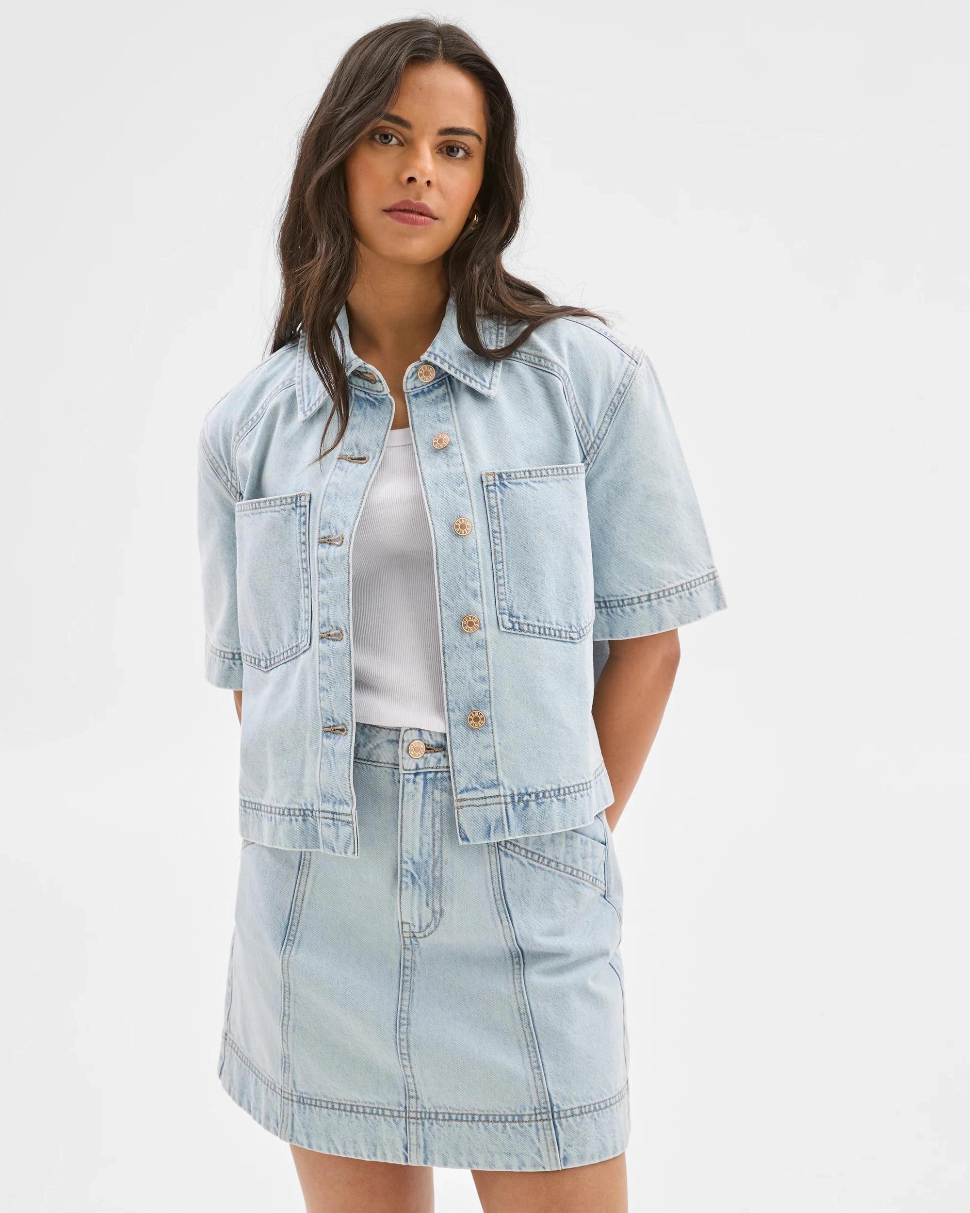 3 Target Slant Pocket Denim Mini Skirt SUNBLEACHED INDIGO, 3 of 5