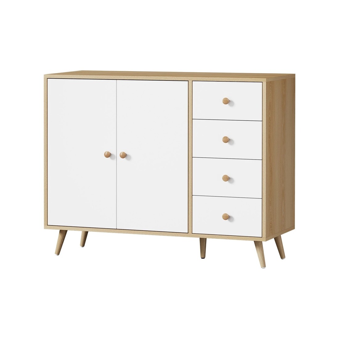 1 Oikiture Buffet Sideboard Cabinet 4 Drawers 2 Doors - Natural, 1 of 7