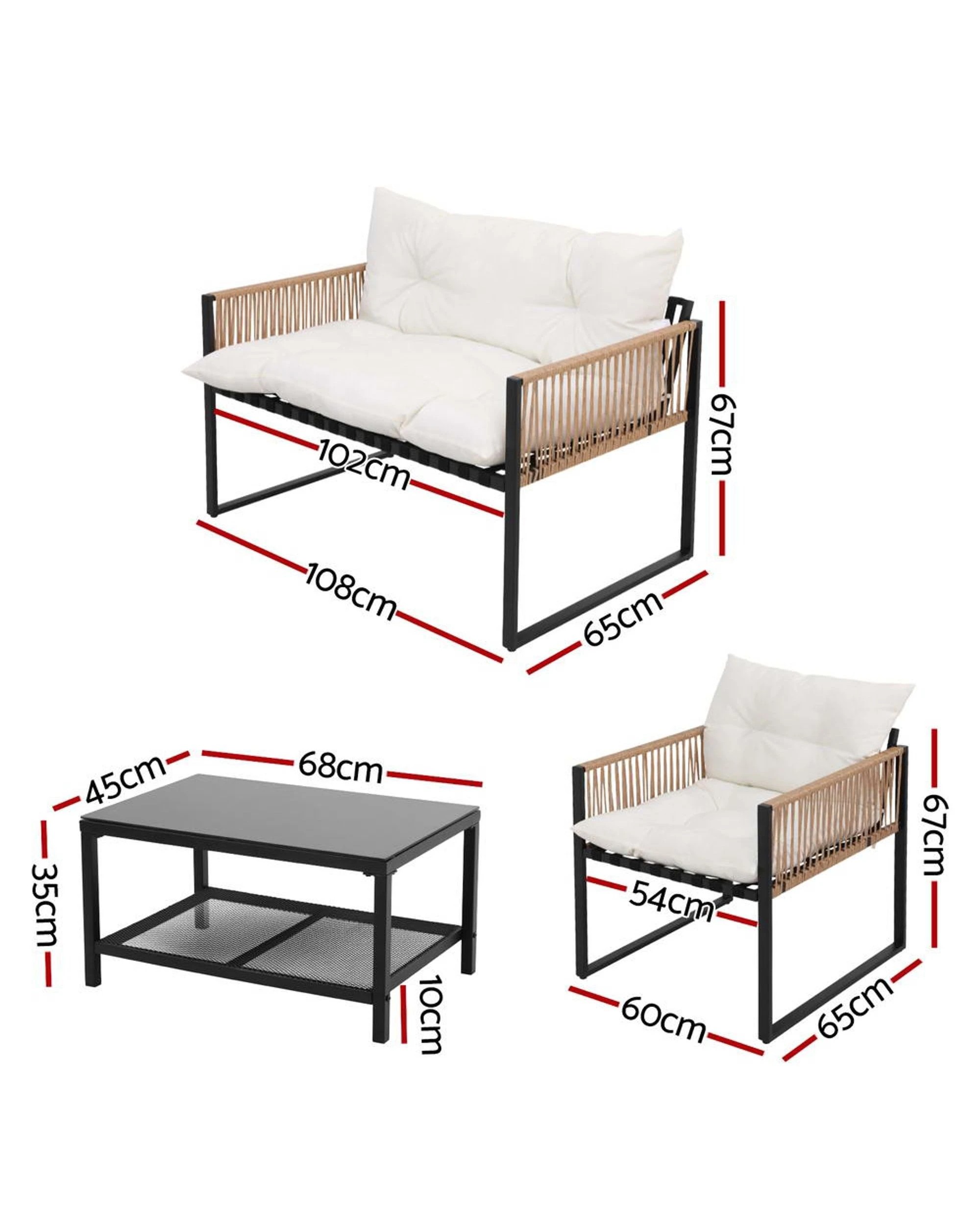 2 Gardeon 4 Seater Outdoor Sofa Set 4pcs Table Chair Set Garden Patio Furniture
 - Black, 2 of 3
