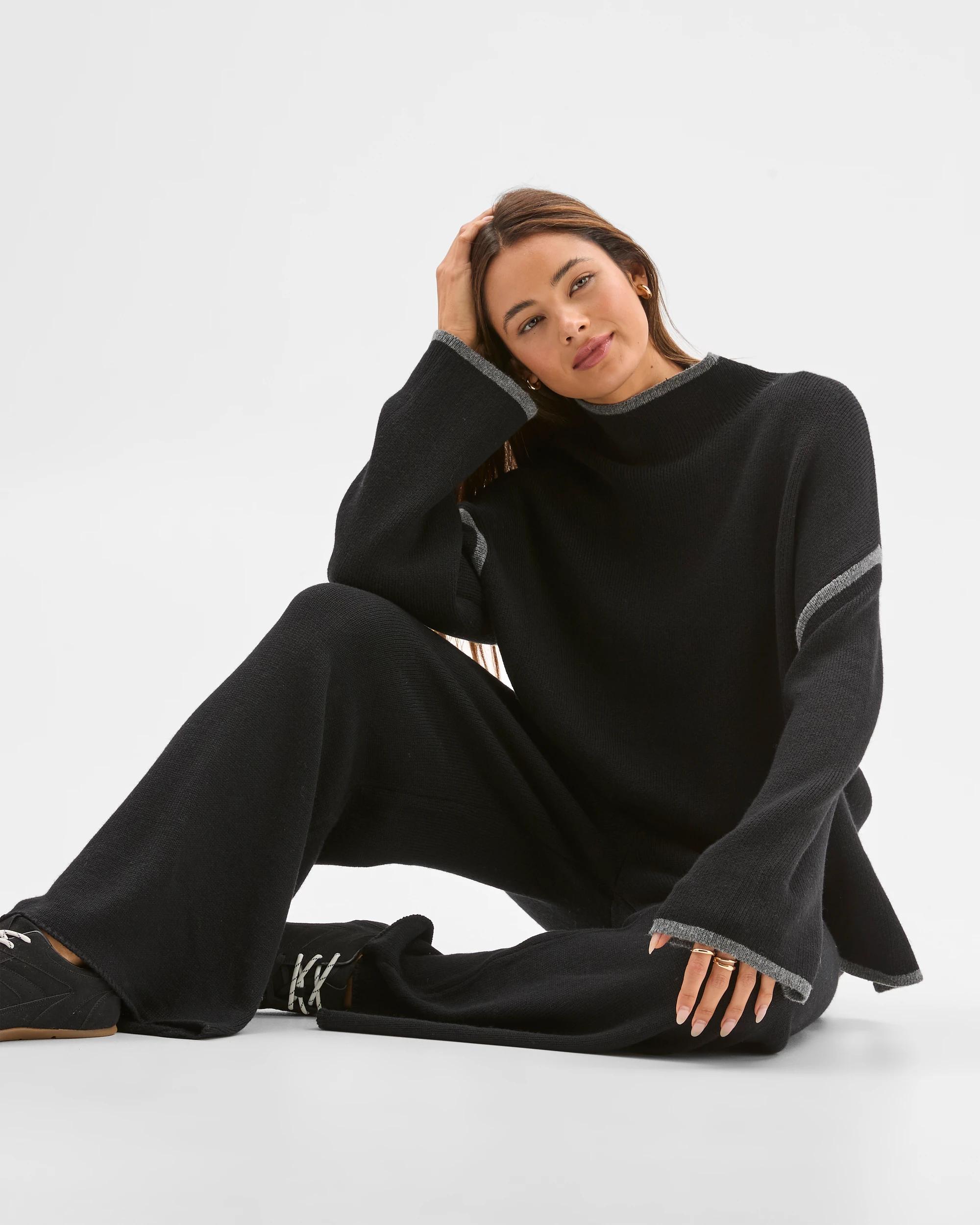 2 Lily Loves High Neck Contrast Jumper BLACK, 2 of 6
