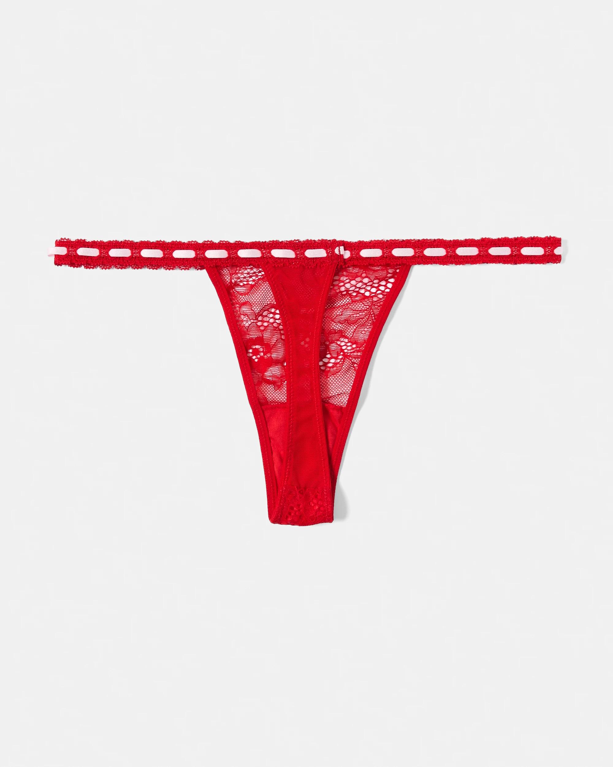 2 Co-ordinated Ribbon Trim G-String Briefs Strawberry, 2 of 8