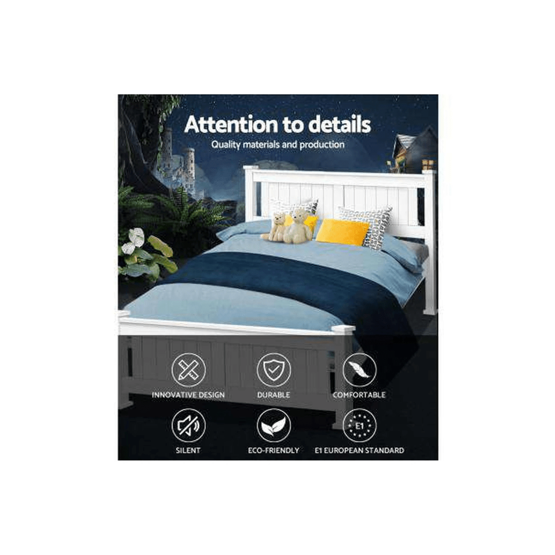 3 Artiss Bed Frame Queen Size Wooden RIO - White, 3 of 8