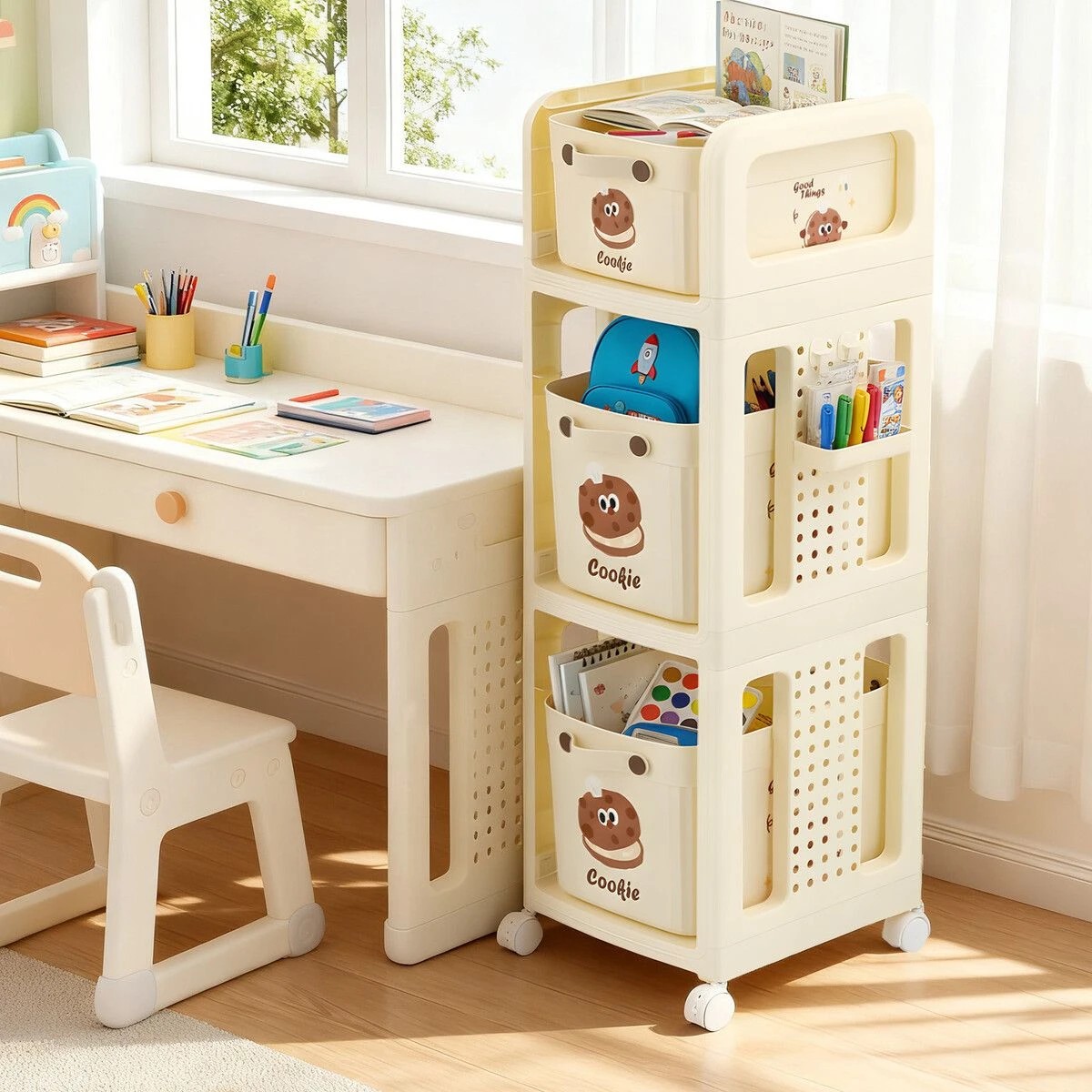 2 Ausway Kids Bookshelf Toy Storage Box Drawers Shelf Rack Utility Cart, 2 of 7