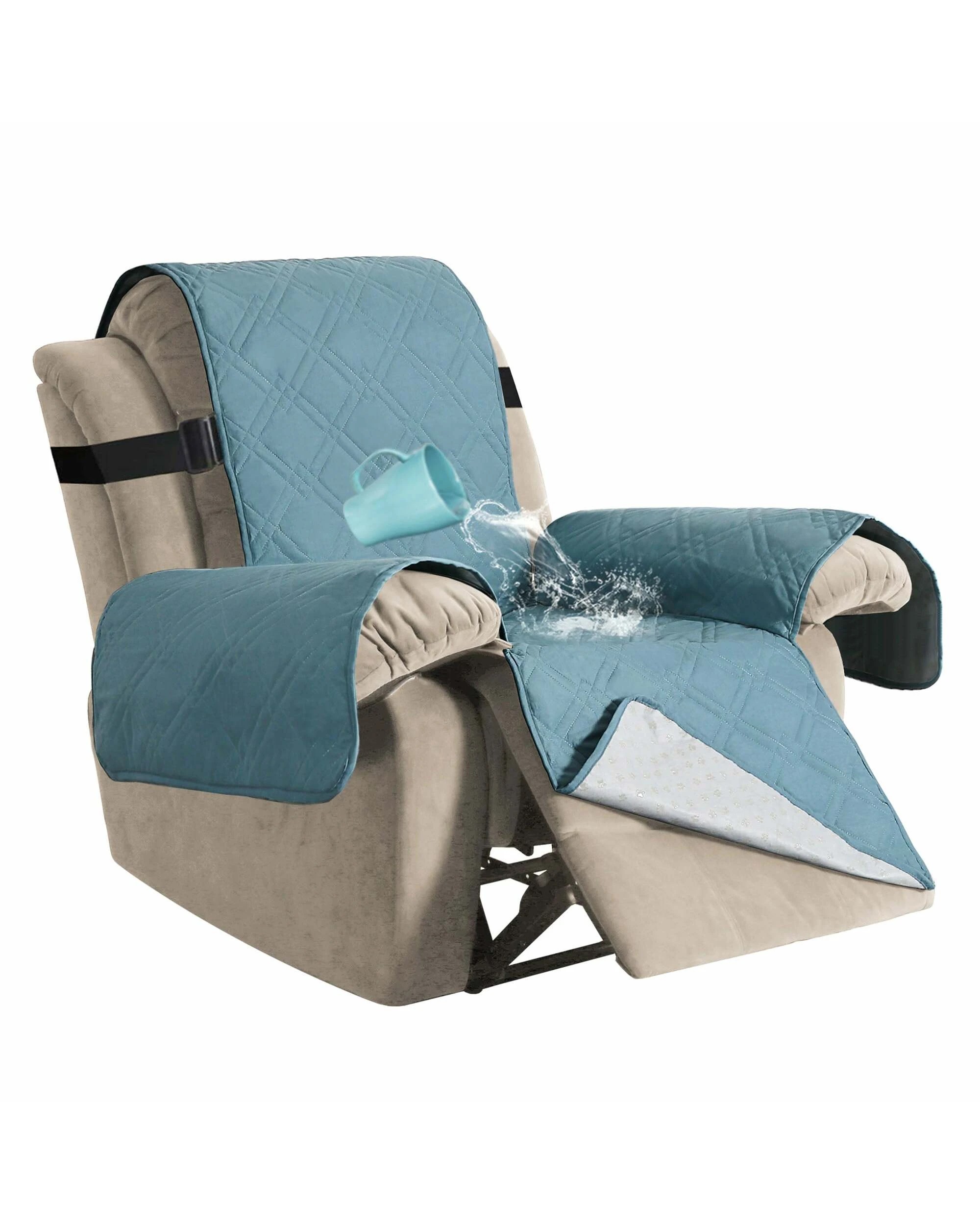 1 Smarcute 1 Seater Waterproof Recliner Chair Cover Sofa Protector Non Slip - Blue, 1 of 6