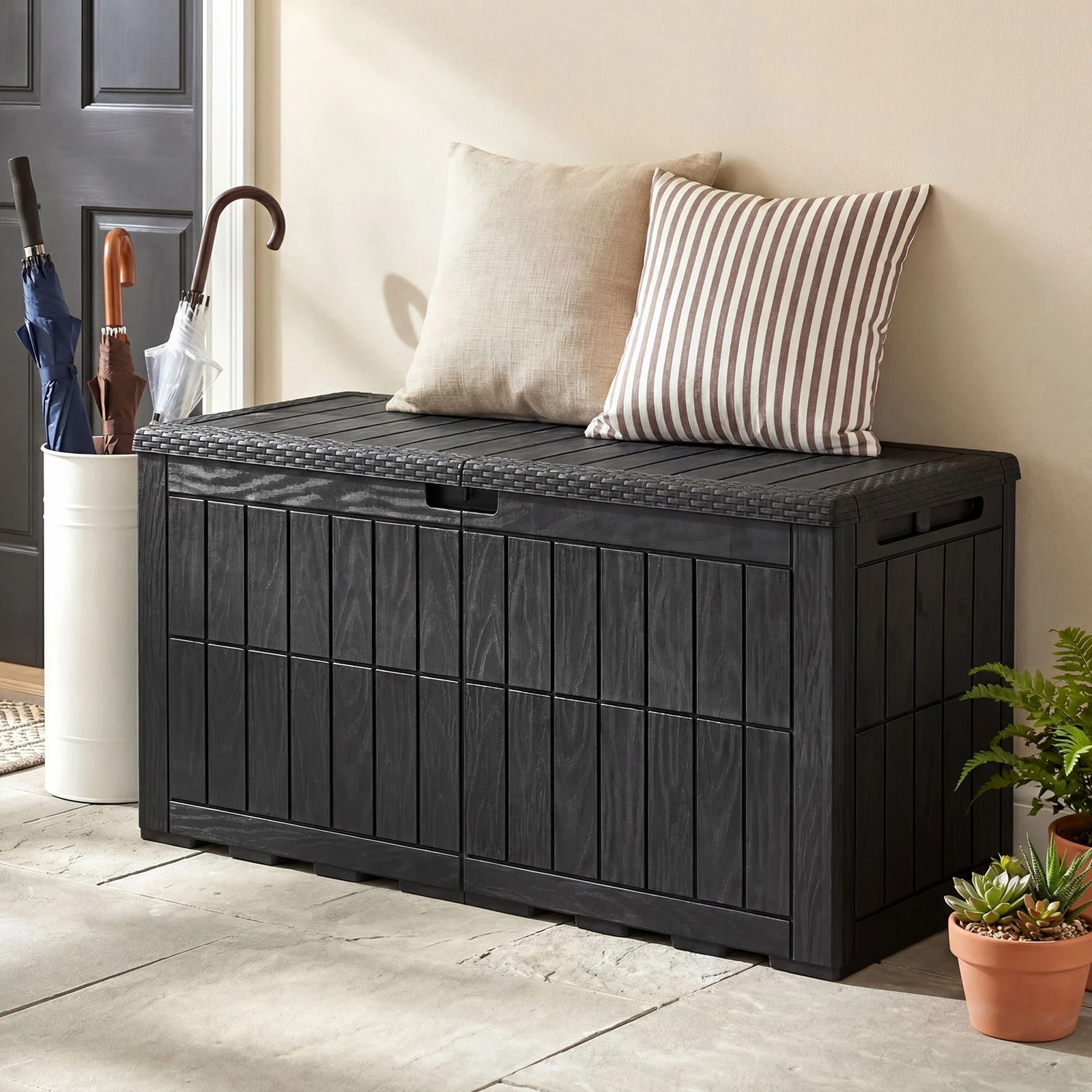 4 Costway 380L Outdoor Deck Box Patio Bench All-Weather Storage Bin w/Handles - Black, 4 of 6