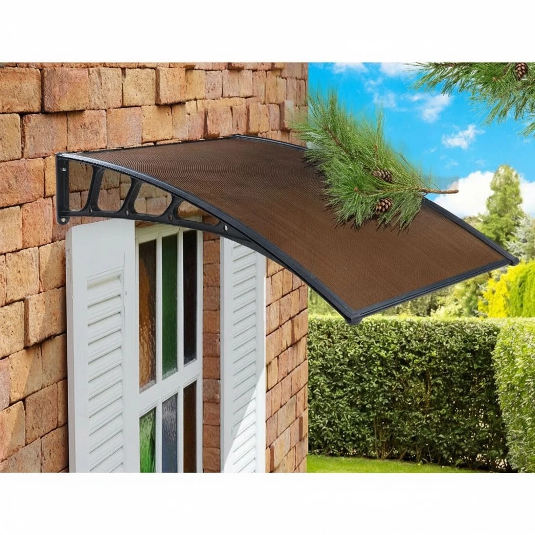 4 Instahut Window Door Awning Canopy 1.5mx4m  Sheet  Plastic Frame - Brown, 4 of 6