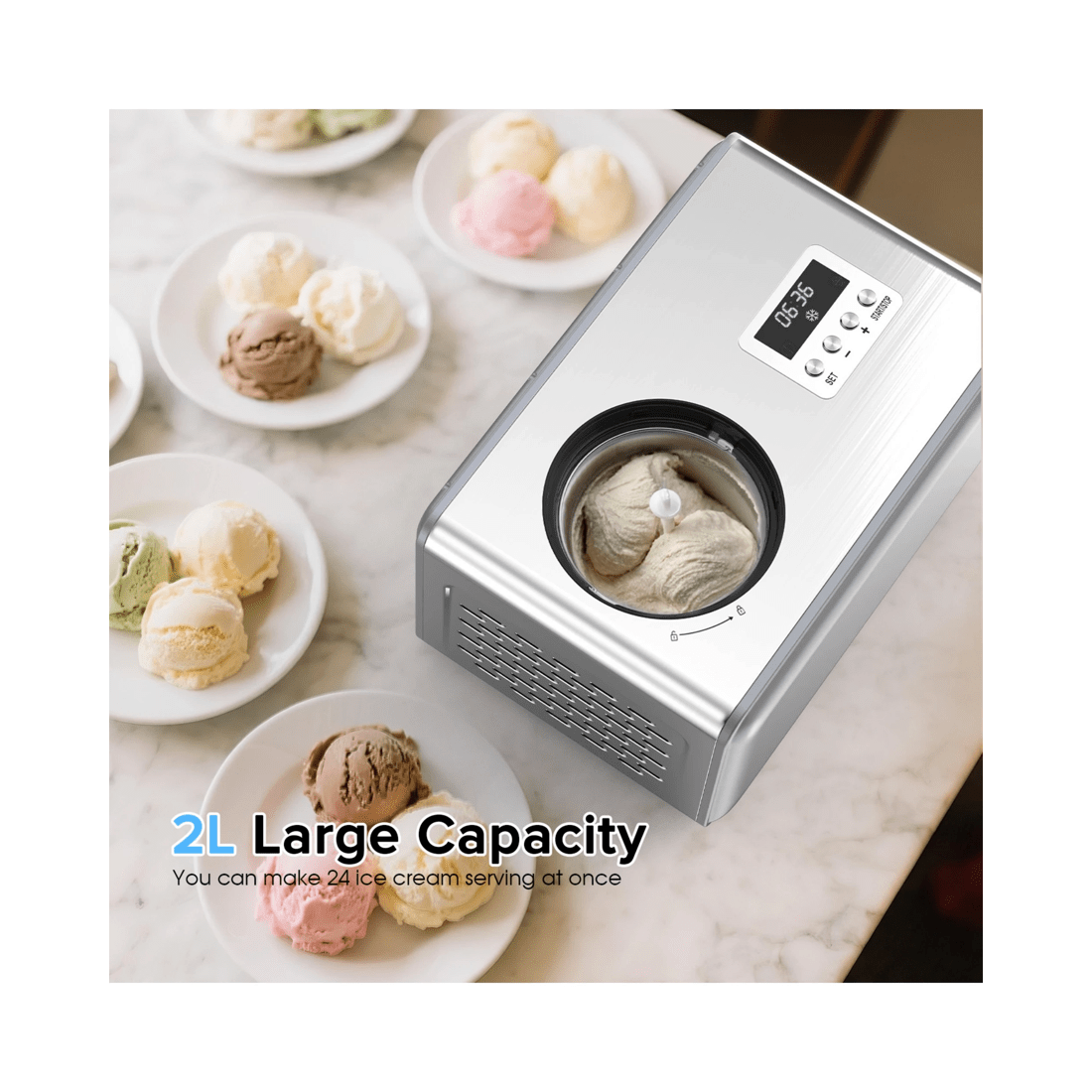 3 Advwin Ice Cream Maker With Built-in Compressor, 2l Frozen Yogurt & Gelato Machine, Sorbet Maker With Lcd Display, 3 of 8
