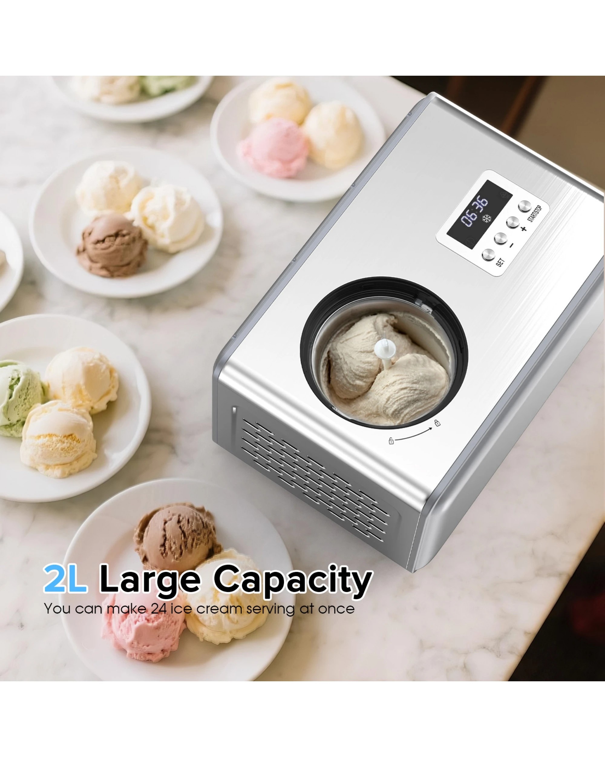 3 Advwin Ice Cream Maker With Built-in Compressor, 2l Frozen Yogurt & Gelato Machine, Sorbet Maker With Lcd Display, 3 of 8