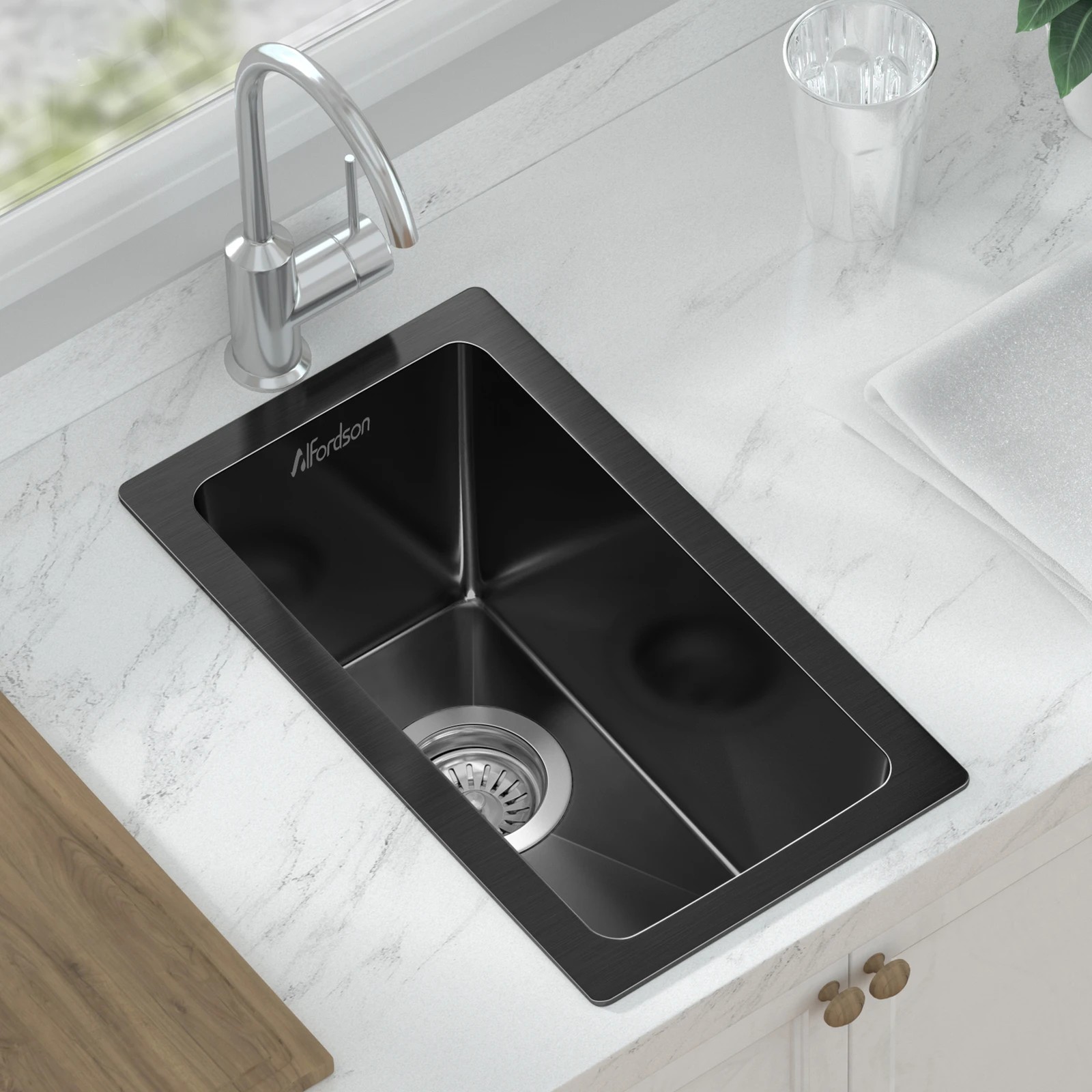 6 Alfordson Kitchen Sink 25x45cm Stainless Steel Basin Single Bowl - Black, 6 of 9