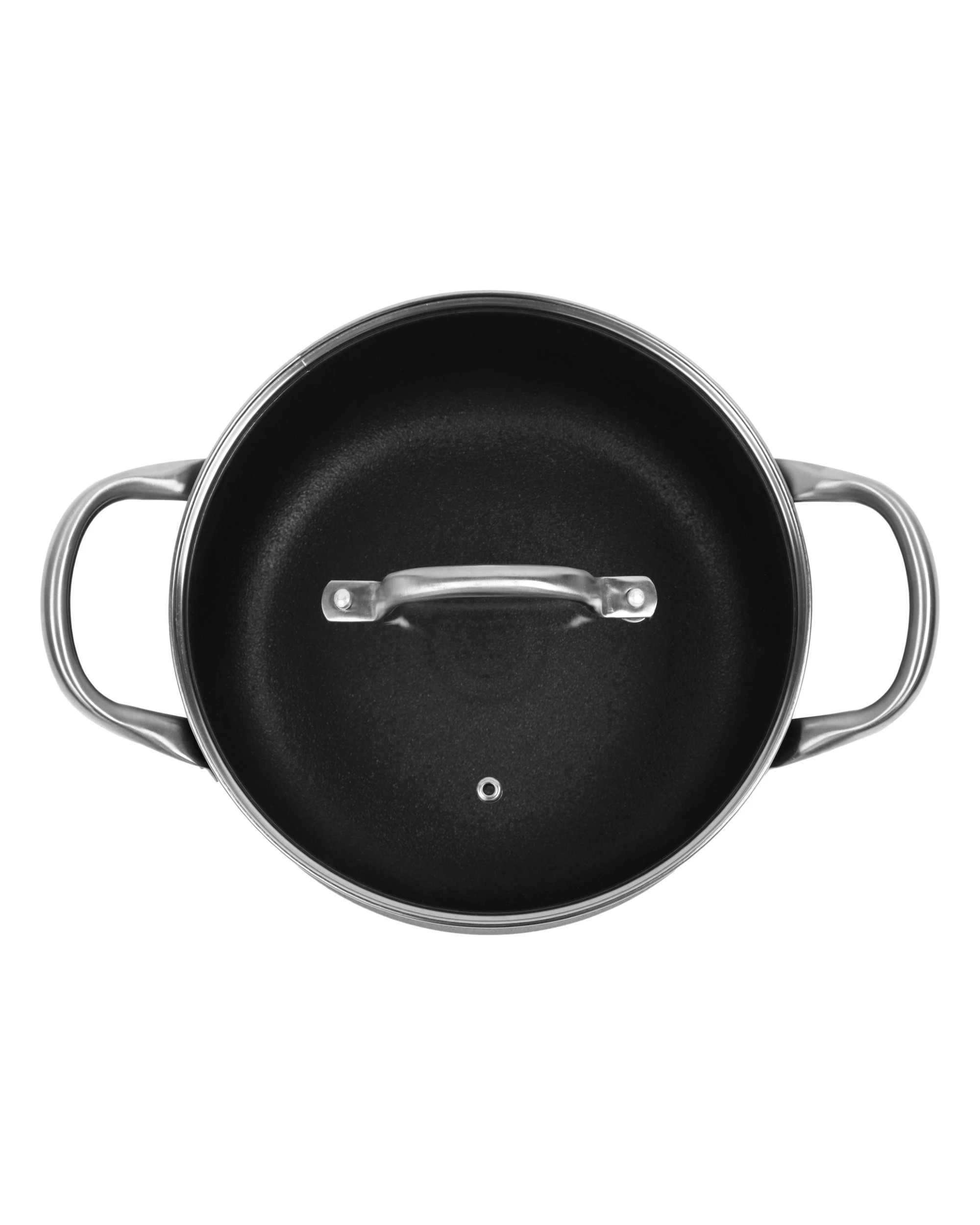 6 Gourmet Kitchen Meteore Non-Stick Casserole with Flat Lid 24cm - Black and Silver, 6 of 8