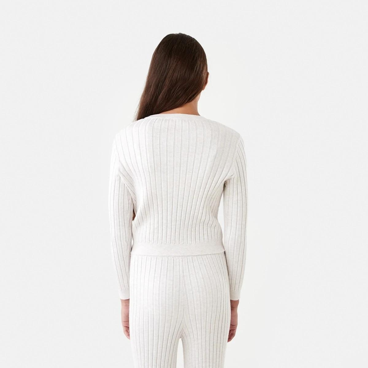 2 Long Sleeve Rib Knit Top Crm Marle, 2 of 8