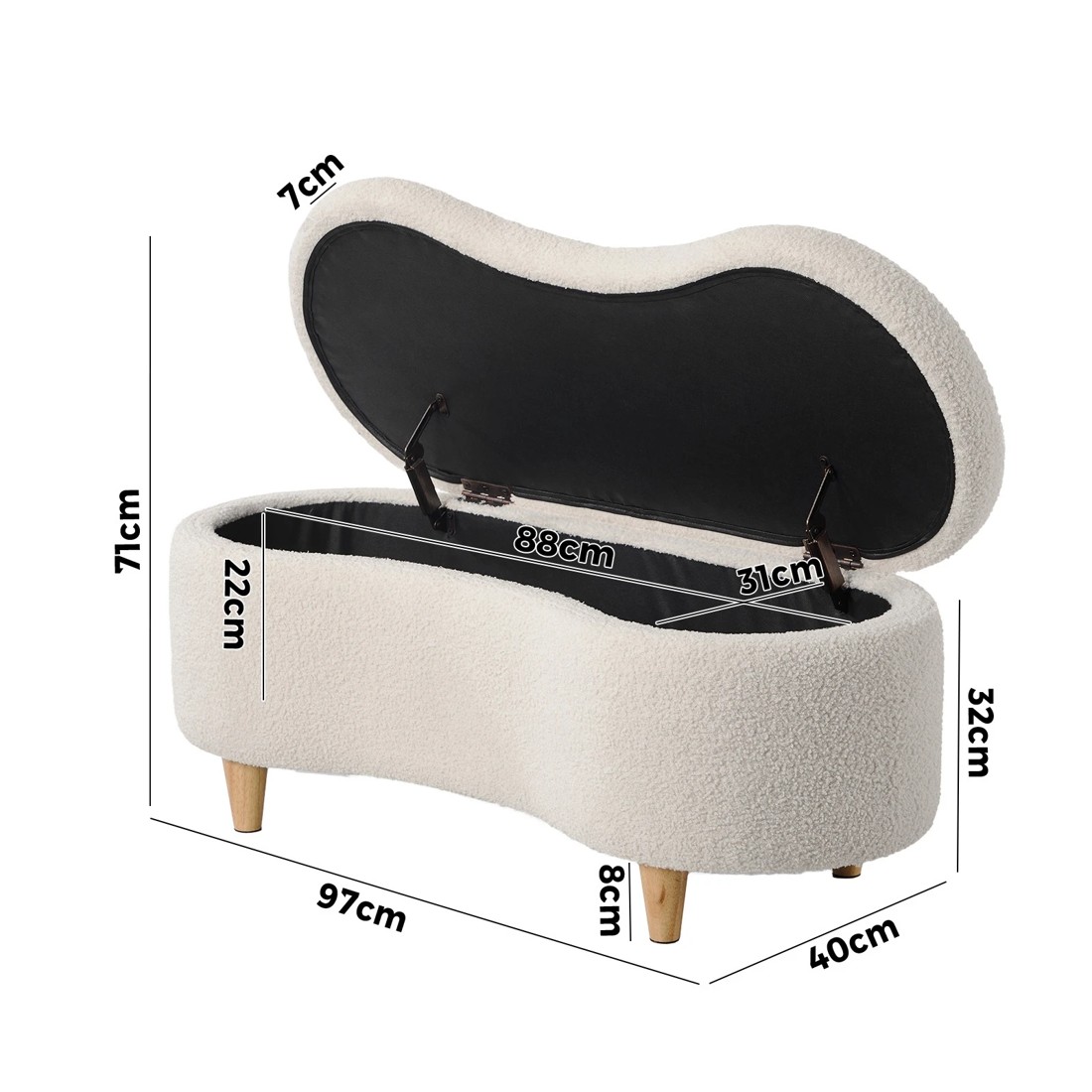 2 Oikiture Storage Ottoman CASHEW Shape Boucle - Beige, 2 of 10