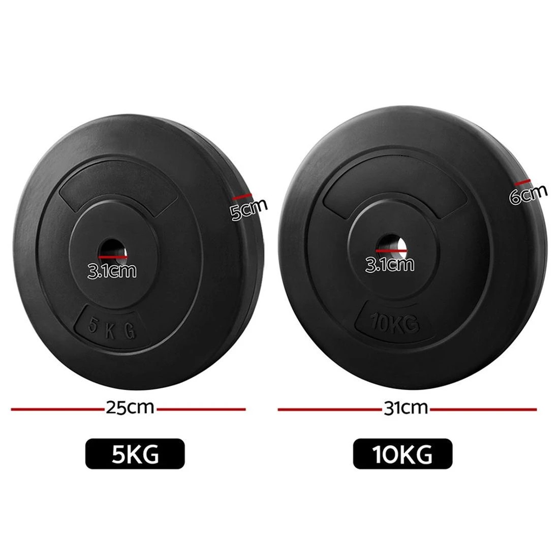 3 Everfit 30kg Barbell Weight Plates - Black, 3 of 6