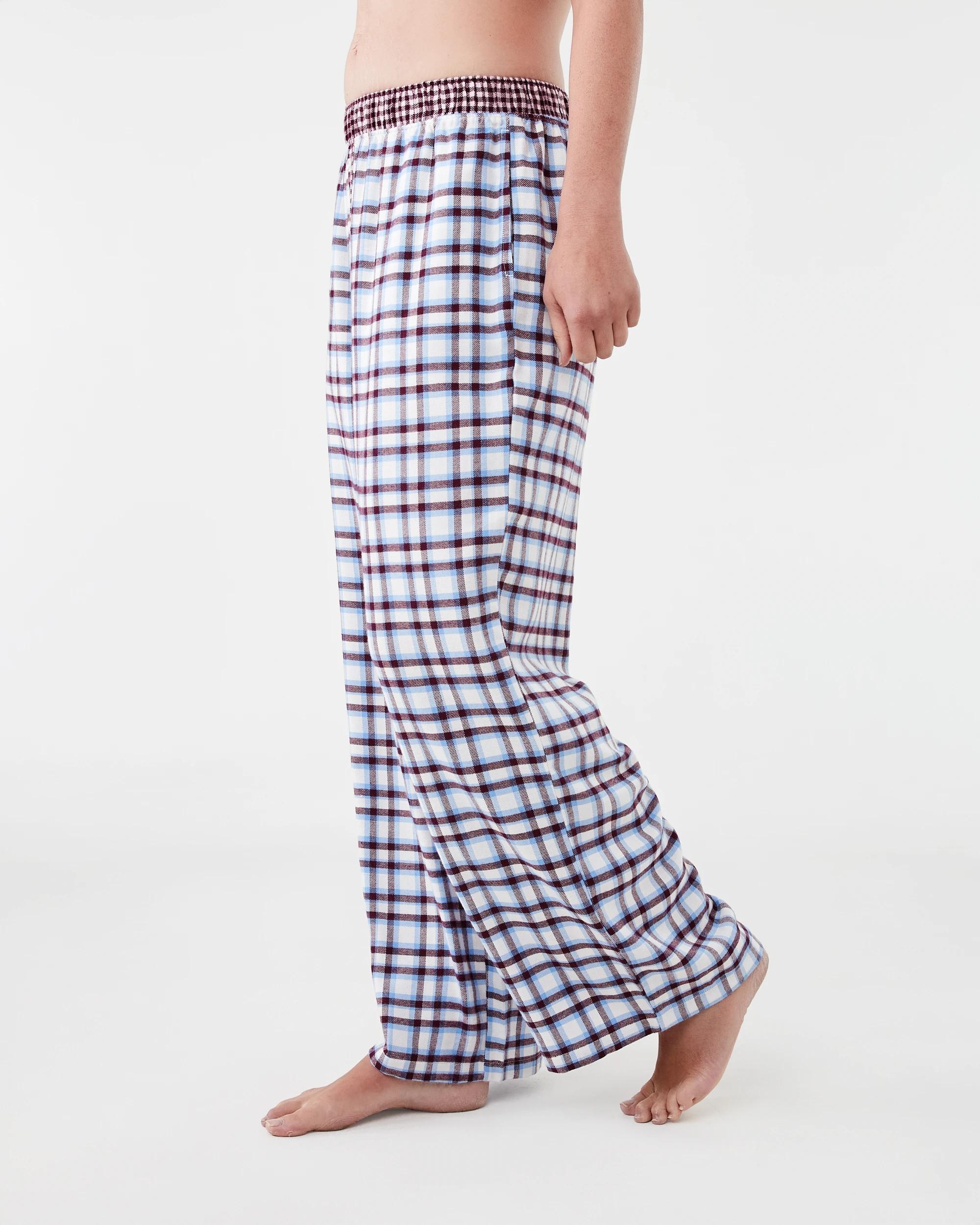 2 Boyfriend Contrast Waistband Flannel Pants Rb Blu Chk, 2 of 5