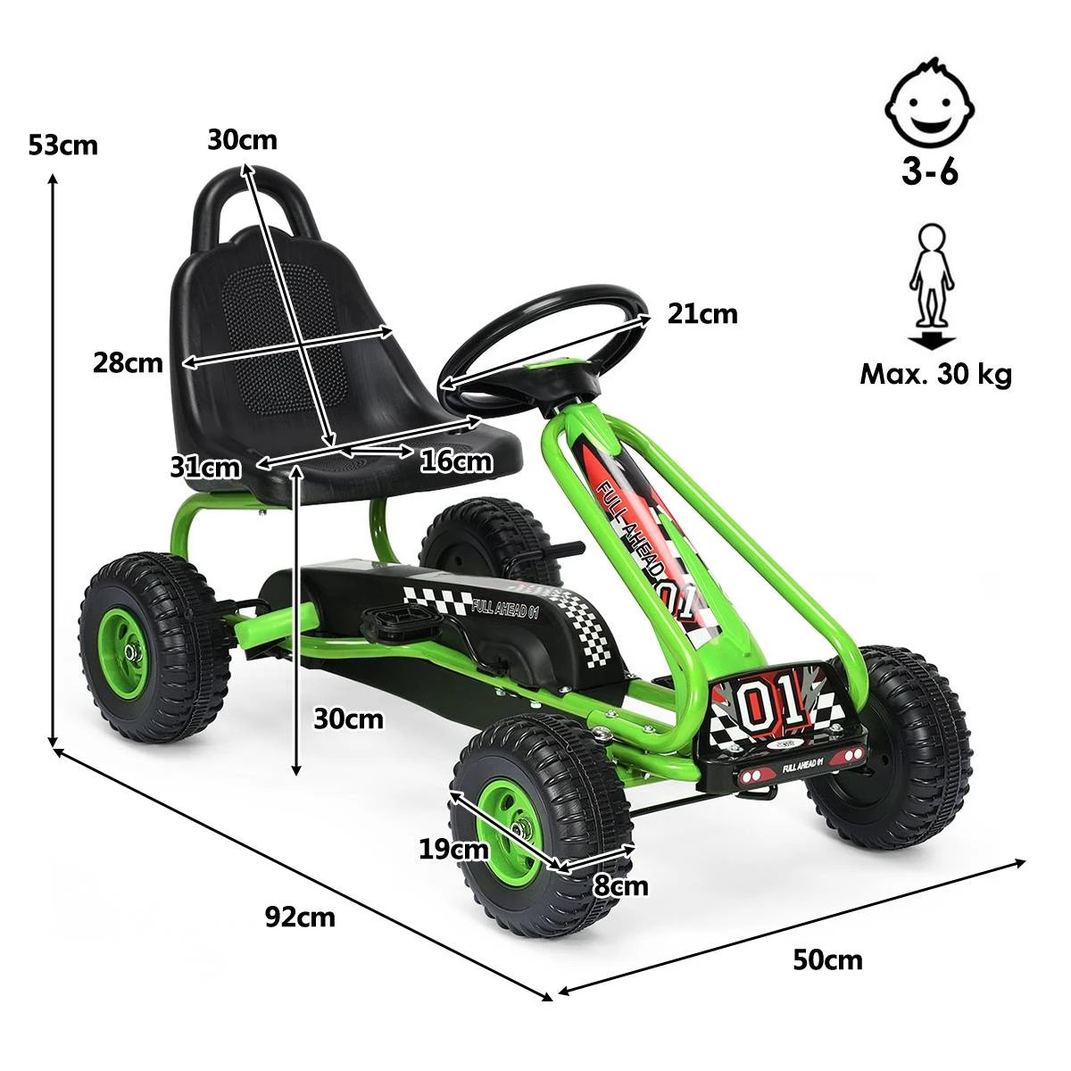 1 Costway Pedal Go Kart 4 Wheel Pedal Powered Ride On Toy - Green, 1 of 2